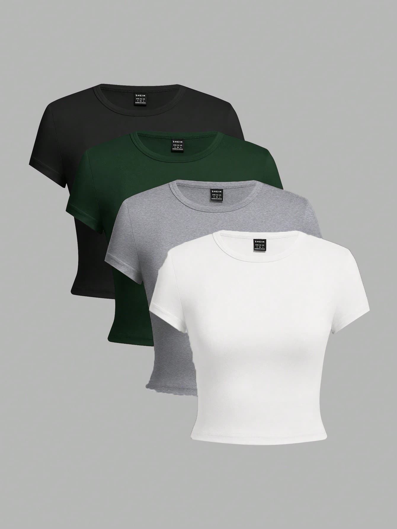 SHEIN EZwear 4pcs/Set Women Casual Round Neck Short Sleeve Slim Fit T-Shirts, Suitable For Summer Suitable For Going Out