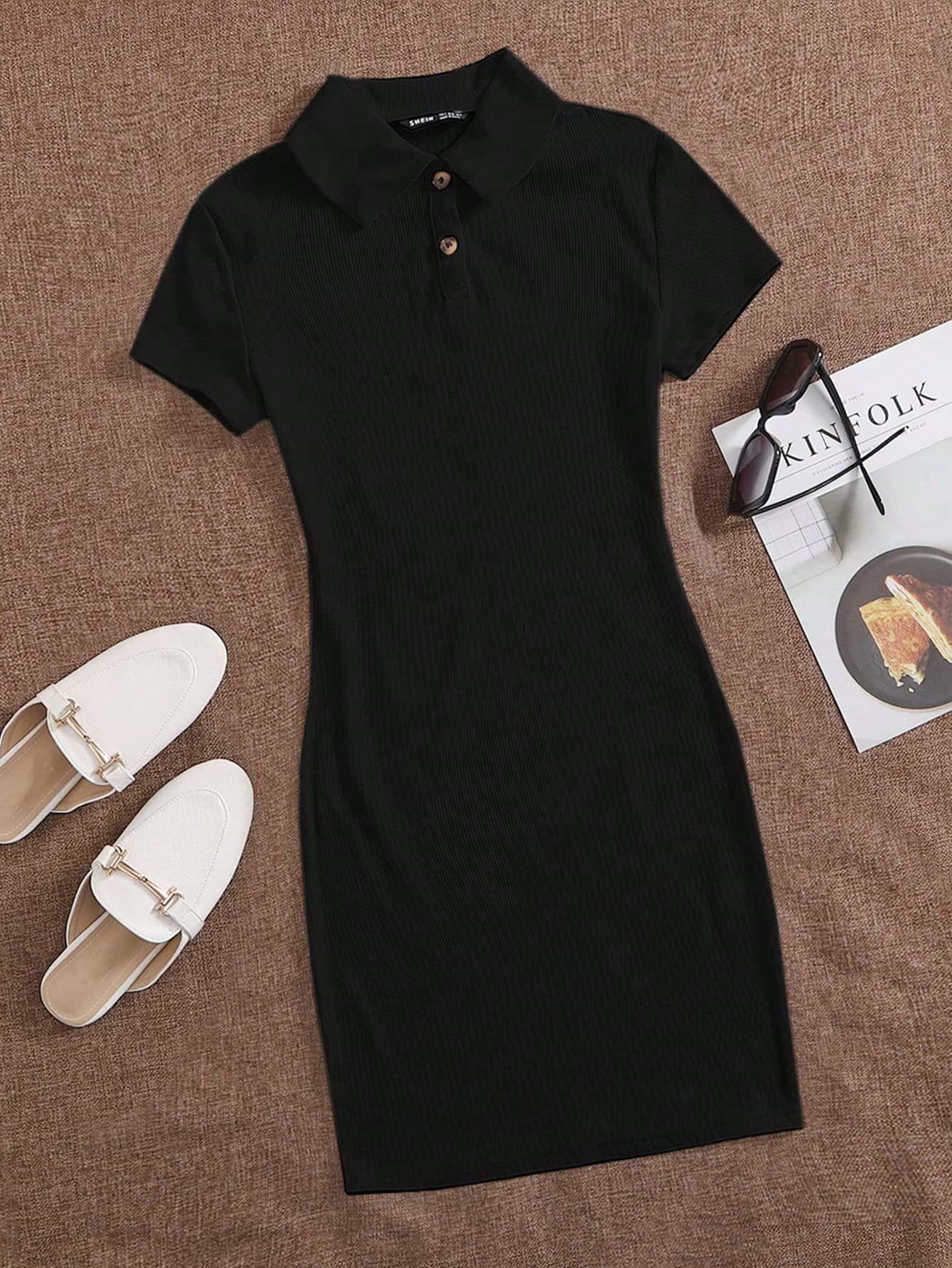 SHEIN EZwear Summer Outfits Button Front Rib-Knit Bodycon Dress,Summer Dresses For Women
Spring Clothes