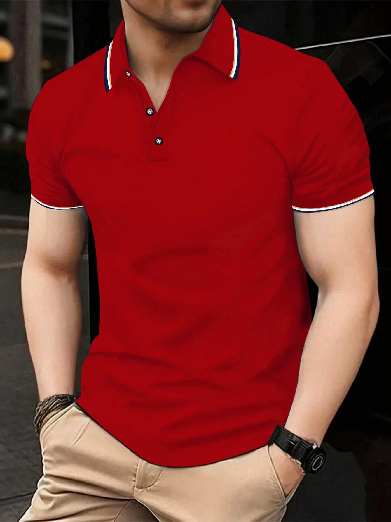 Manfinity Dauomo Men's Solid Color Short Sleeve Polo Shirt, Casual And Fashionable For Everyday Wear