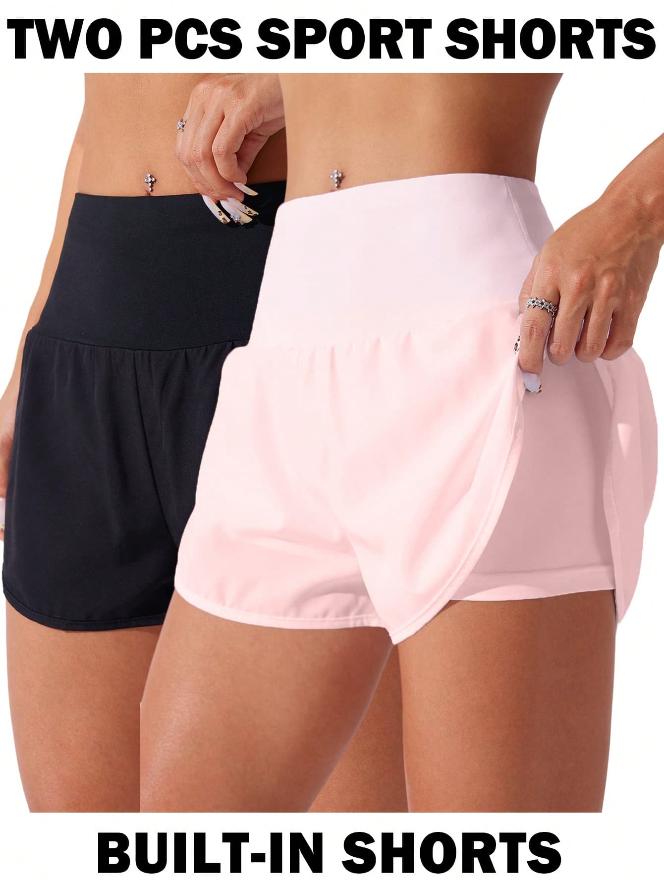 CourtClass CourtClass 2pcs Women's Solid Color Double Layer Casual Sports Shorts Comfy Short Sweater Shorts