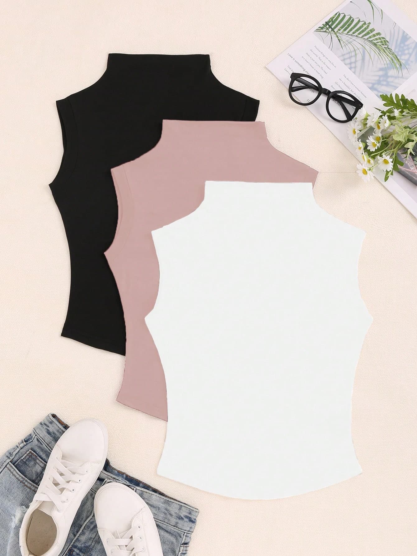 SHEIN Unity Women's Solid Color Collared Sleeveless Simple Top, Casual Daily Wear