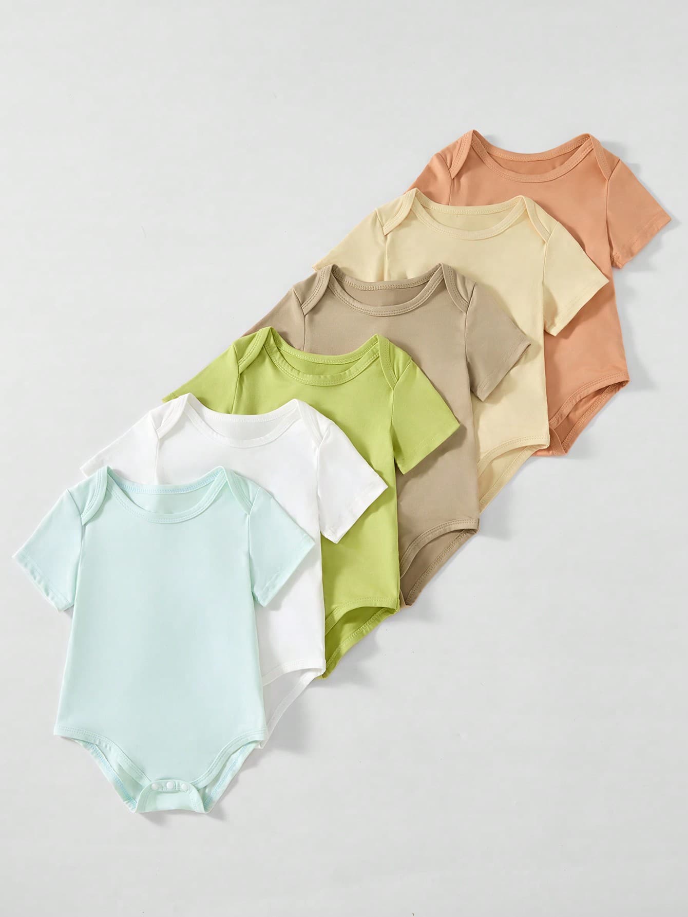 SHEIN Playful Pals 6pcs/Set Baby Boy Cute Multicolor Casual Daily Wear Short Sleeve Bodysuits, Suitable For Summer