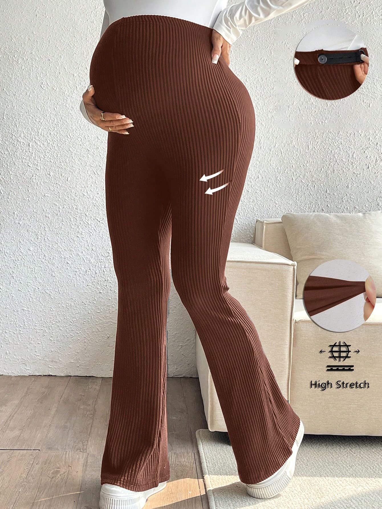 SHEIN Maternity Solid Color Casual Adjustable Slim Fit Pants