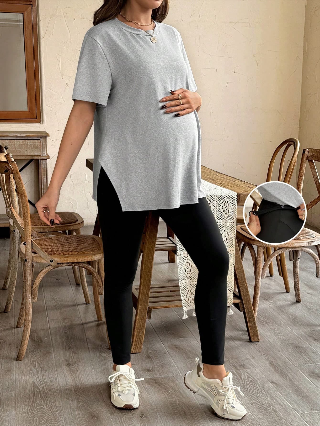 SHEIN 2pcs/Set Solid Color Loose Maternity Top & Form-Fitting Pants