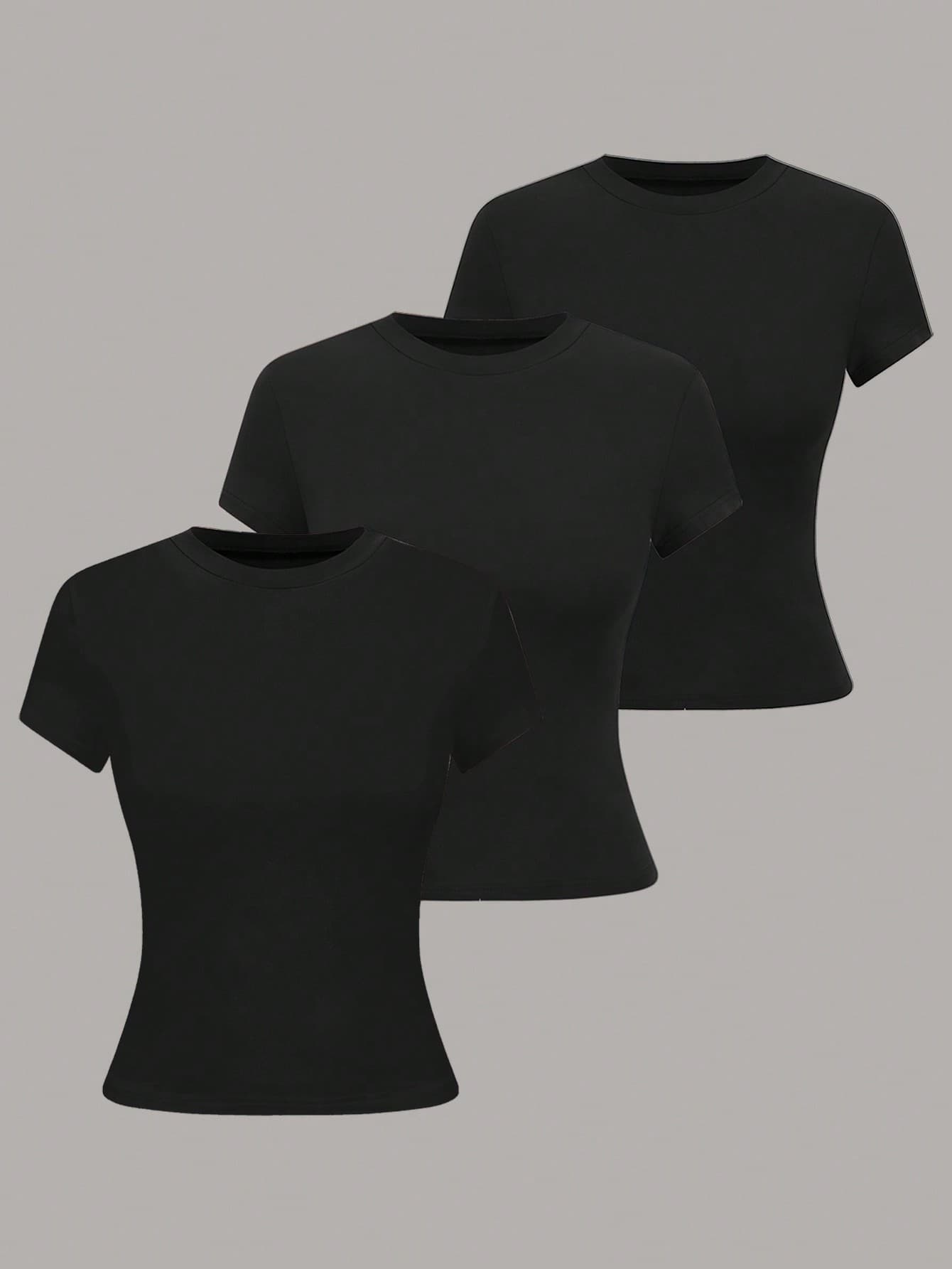 Qadelle Women's Solid Color Round Neck Casual Versatile Short Sleeve T-Shirt, Summer