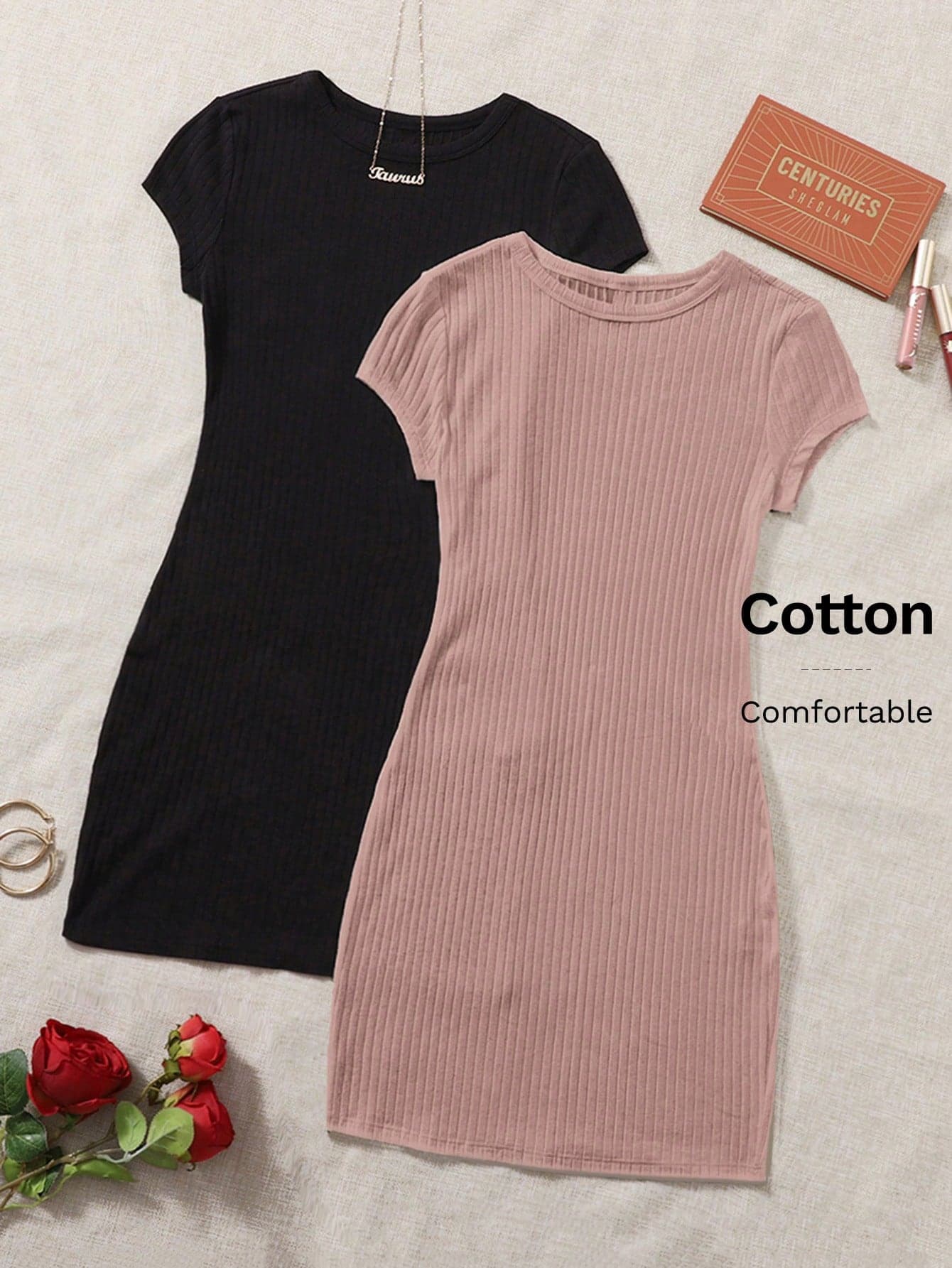 SHEIN EZwear 2 Packs Rib-Knit Dress