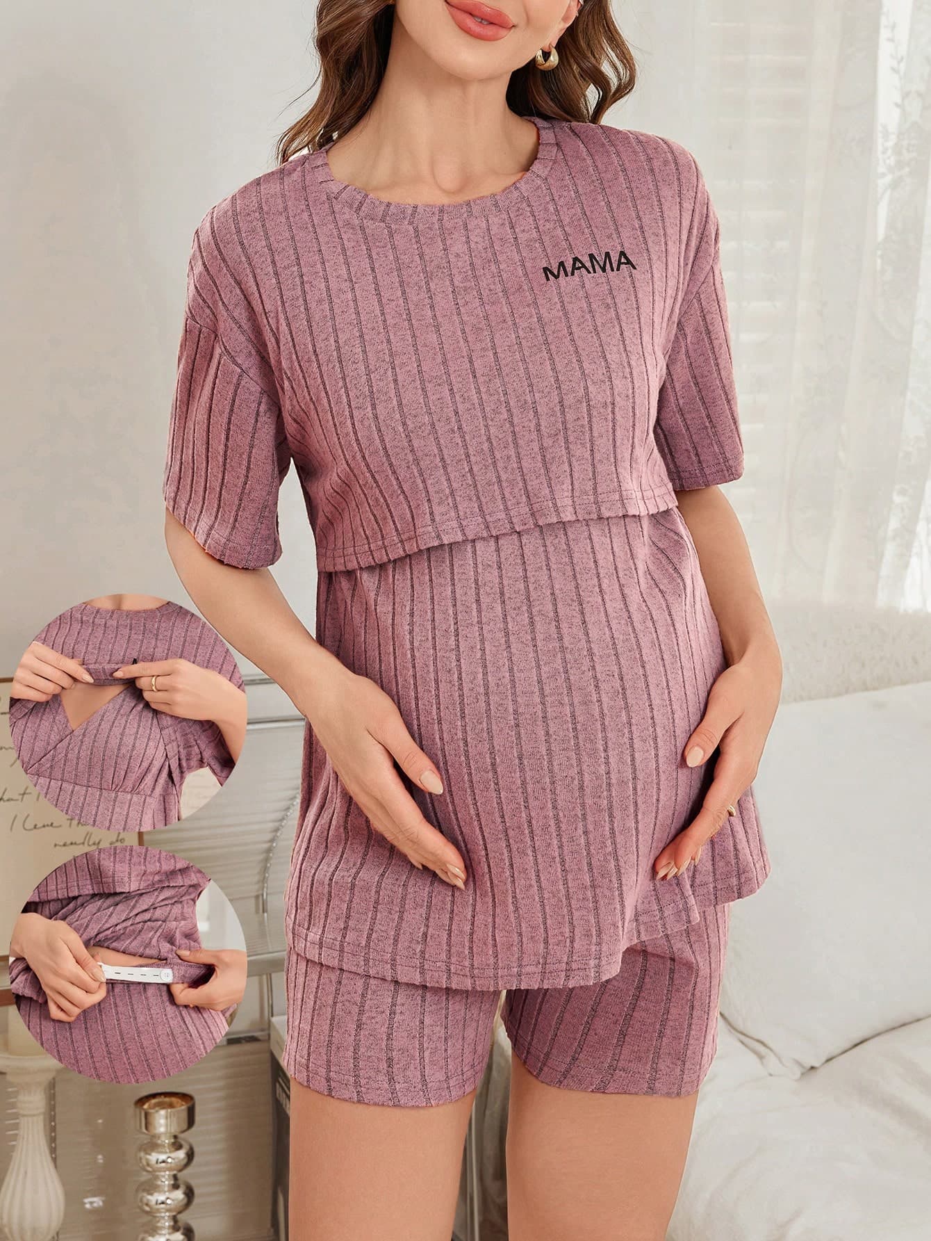 Moonlight&Mama Maternity Nursing Slogan Print Homewear Set