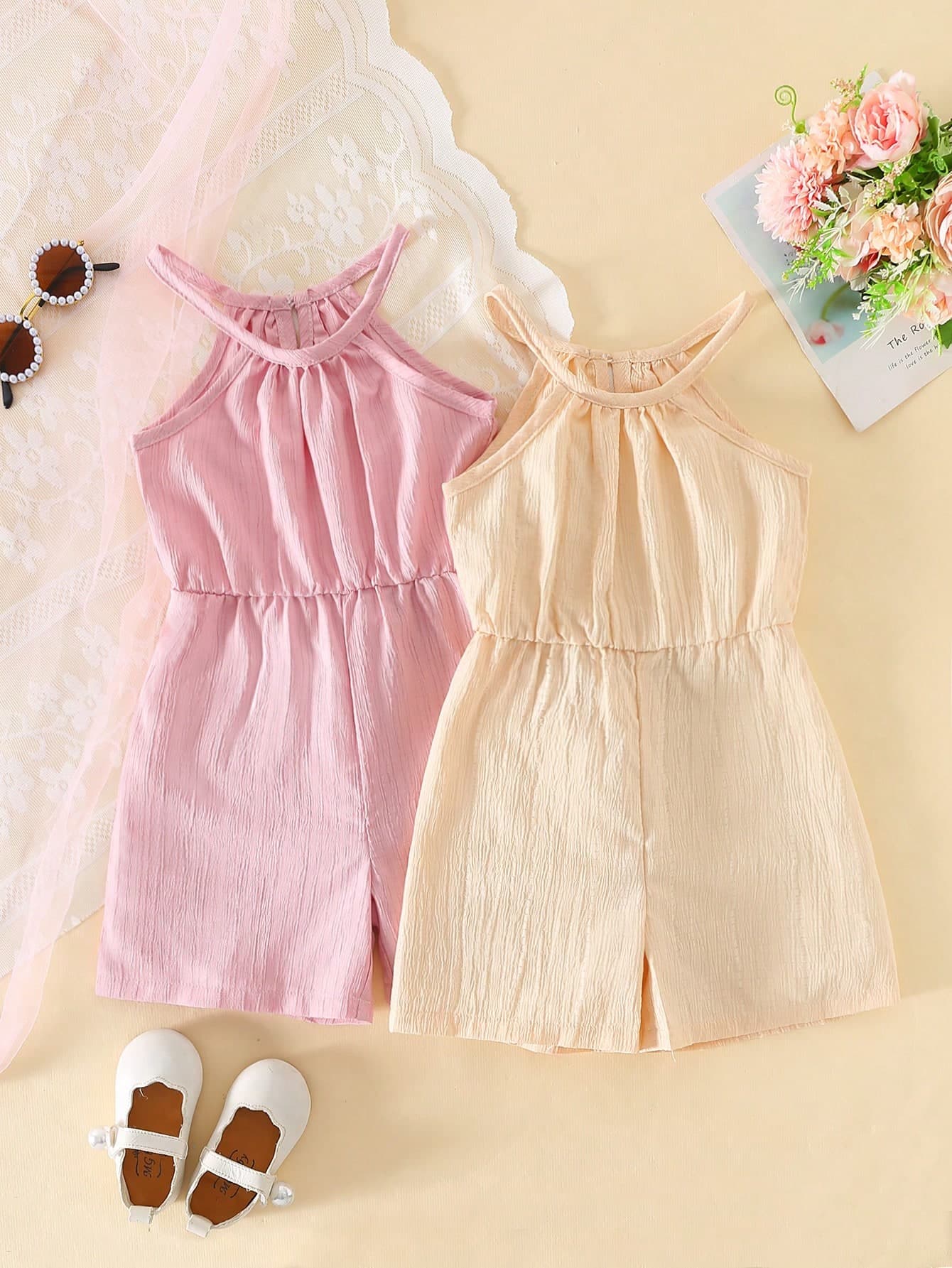 2pcs/Set Young Girl Casual Minimalist Sleeveless Crop Top And High Waist Shorts Set, Sisters Matching Romper Summer Holiday