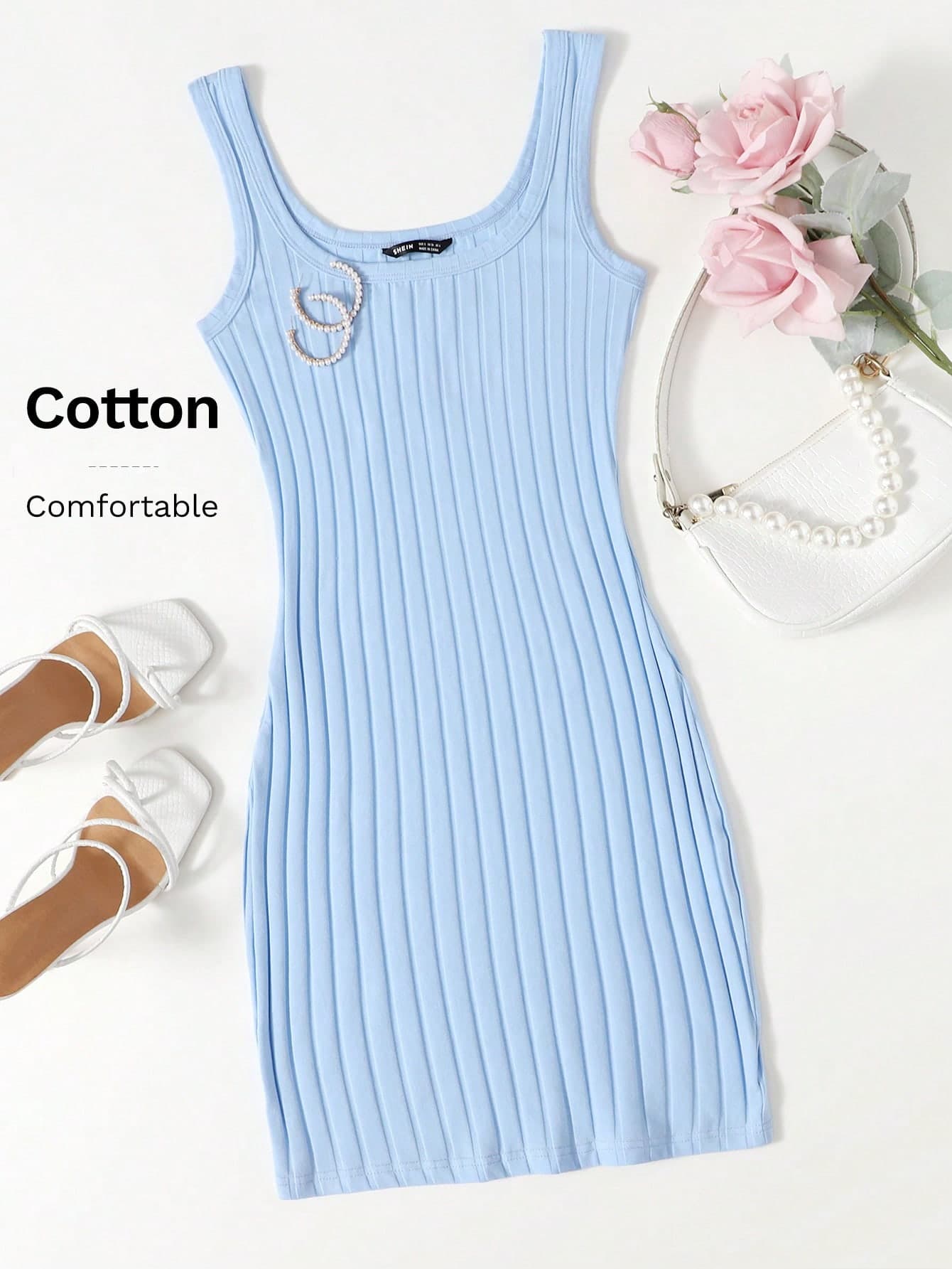 SHEIN Essnce Rib-knit Bodycon Dress