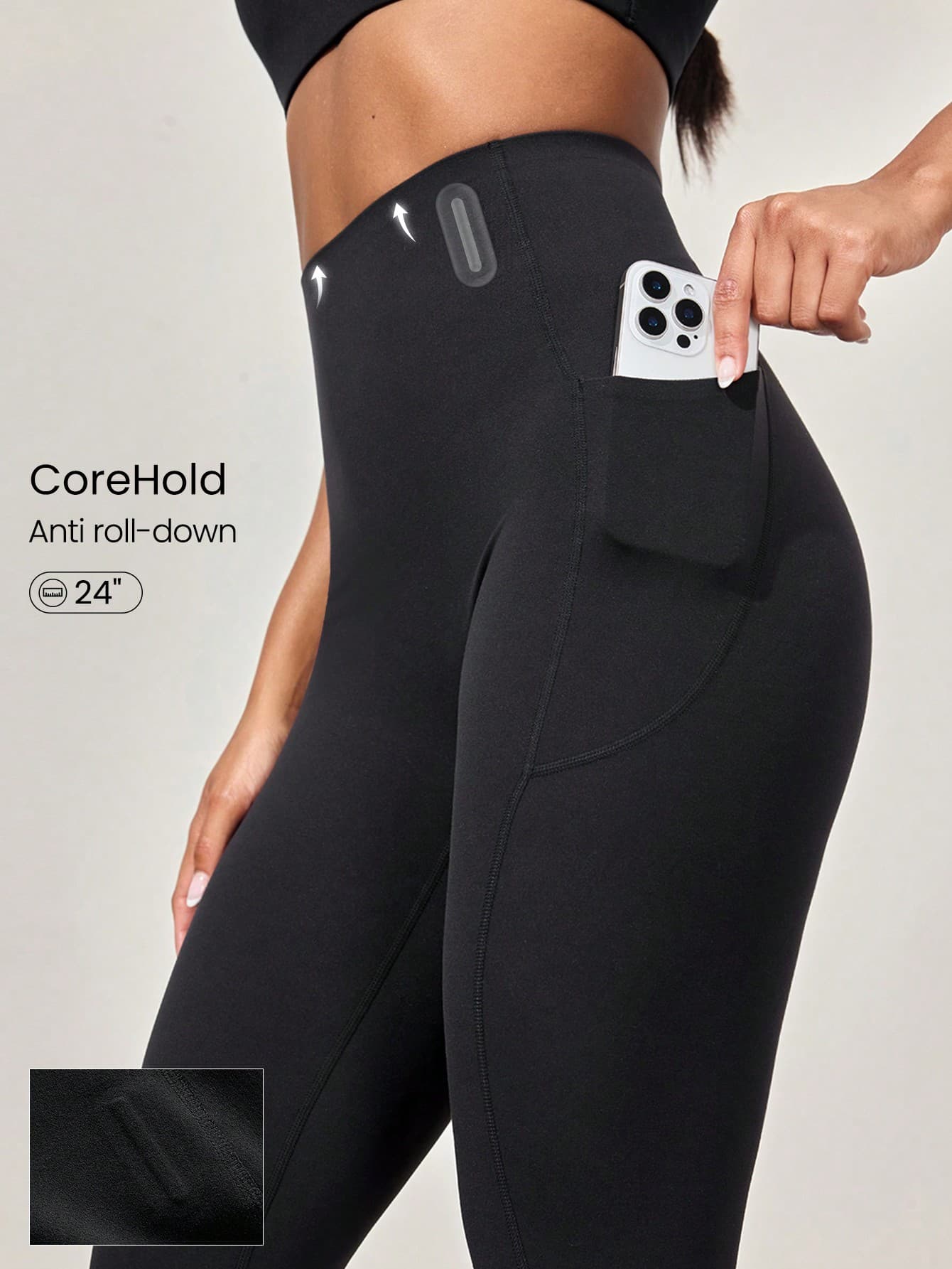 GLOWMODE 24'' CoreHold FeatherFit™-Sculpt Tummy Control No Front Seam Leggings With Side Pockets Medium Impact Workout Jogging Gym Training Spring Summer