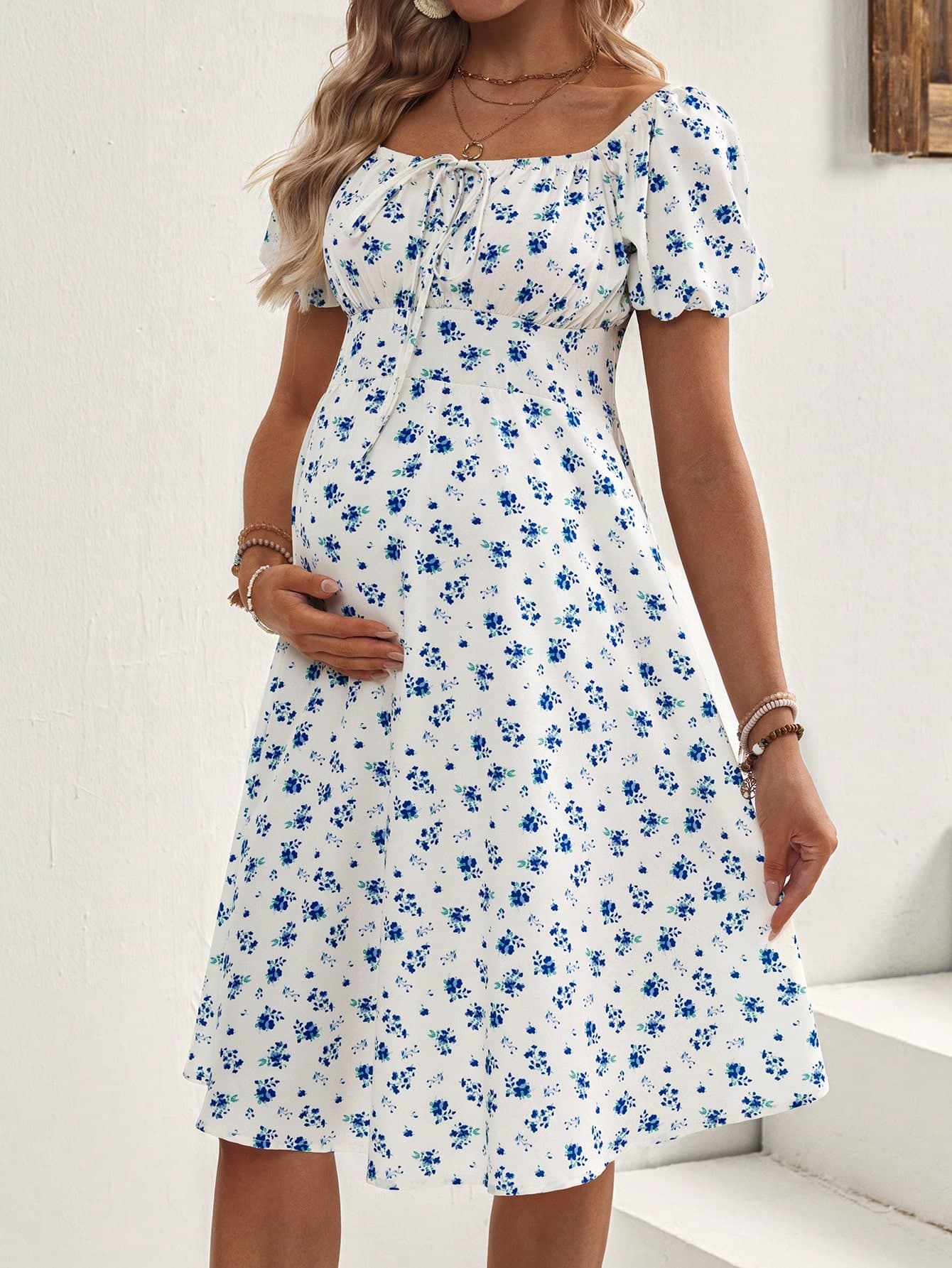 GentleRue Maternity Maternity Ditsy Floral Puff Sleeve Casual Dress