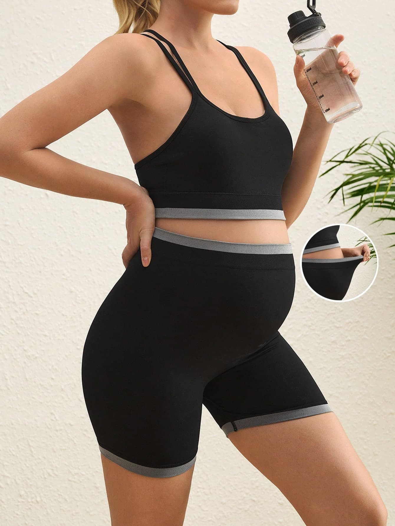 SHEIN Pregnant Women Contrast Color Trim Camisole & Shorts Seamless Lounge Set