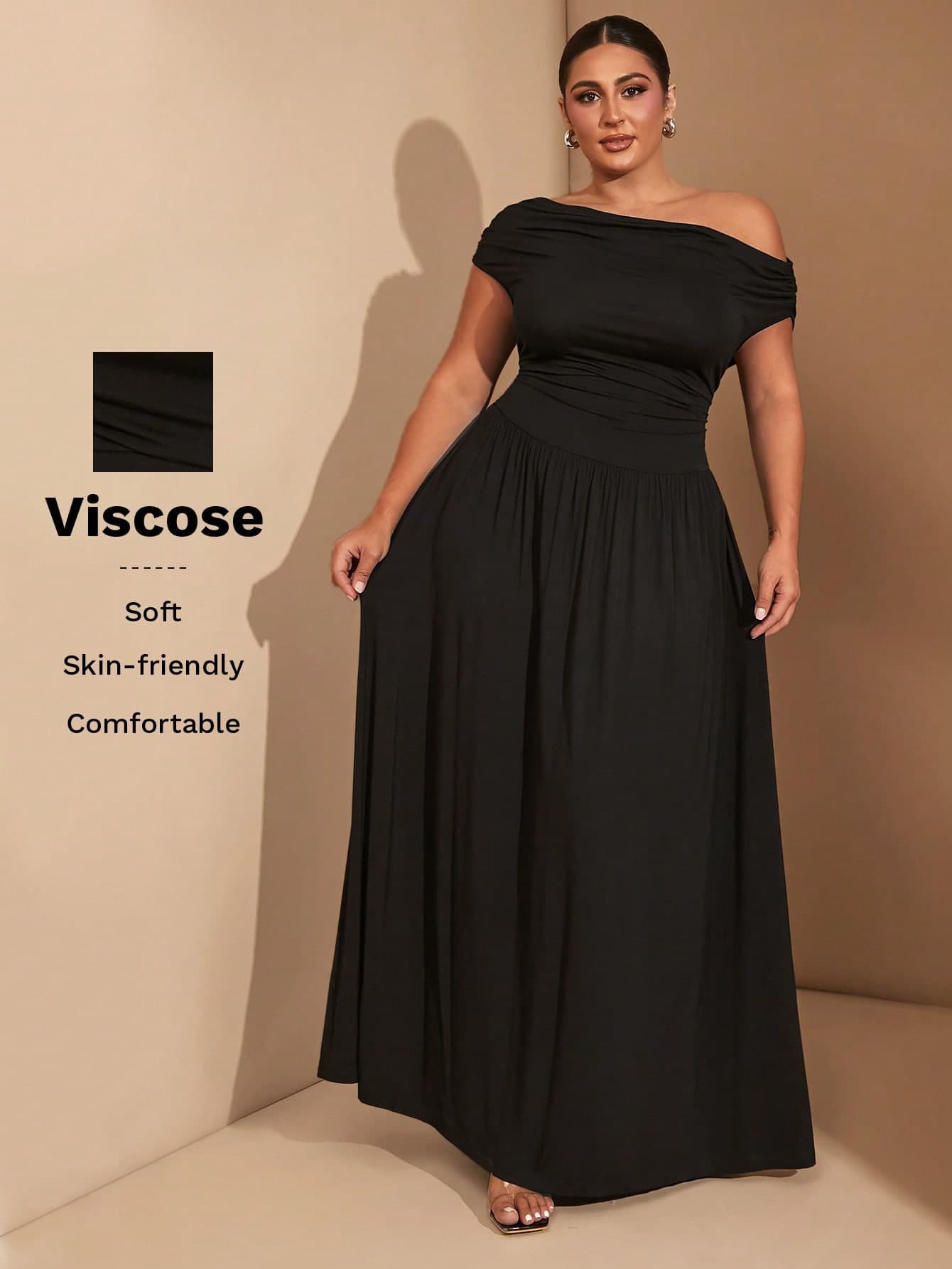 SHEIN BAE Plus Size Women's Elegant Super Versatile Stretch Fabric Black Or Daily Wear, Party, Off-Shoulder, Big Women, A-Level Dress,Birthday Dresses For Women