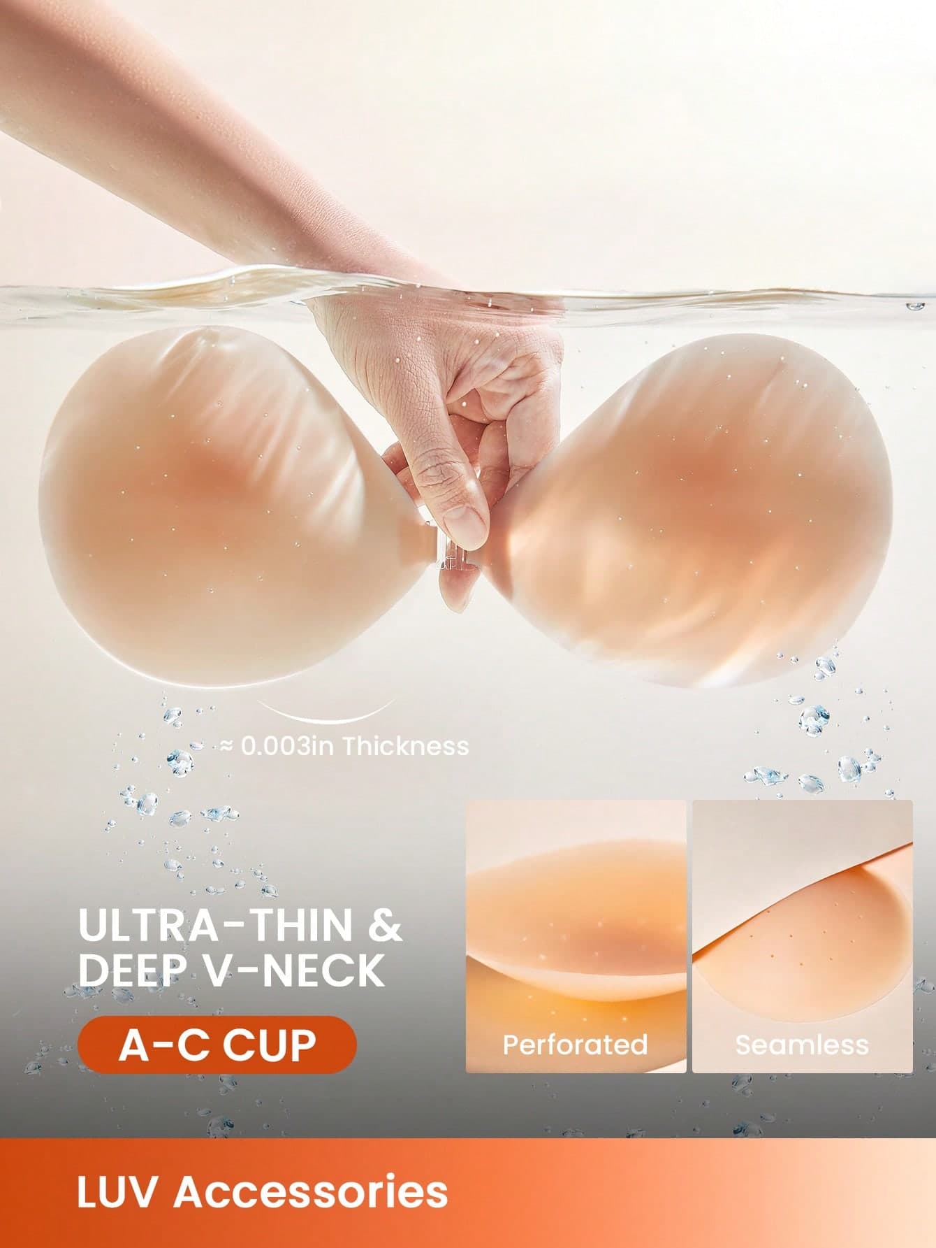 LUVLETTE Reusable Backless Strapless Perforated No-Show Silicone Lift-Up Bra-With Free Nipple Pasties-Ready-To-Go Travel Essentials Cover Wedding Bra
