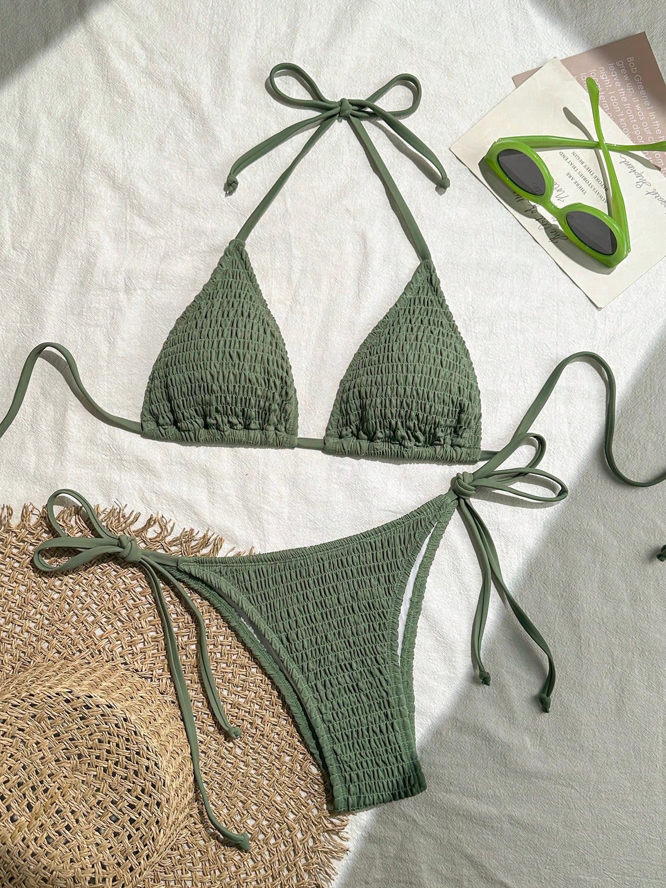 Swim Vcay Women's Summer Beach Solid Color Halter Neck Sexy Bikini Two Pieces Swimwear Set