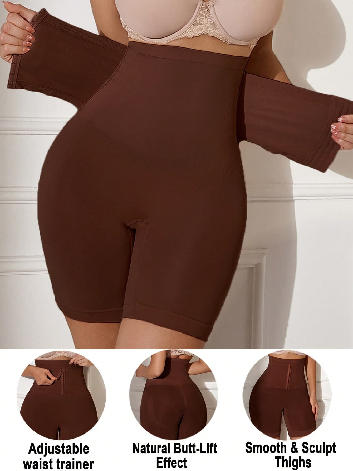 SHEIN 1pc High Waist Seamless Abdomen Control Slimming Shorts With Front Hook Closure