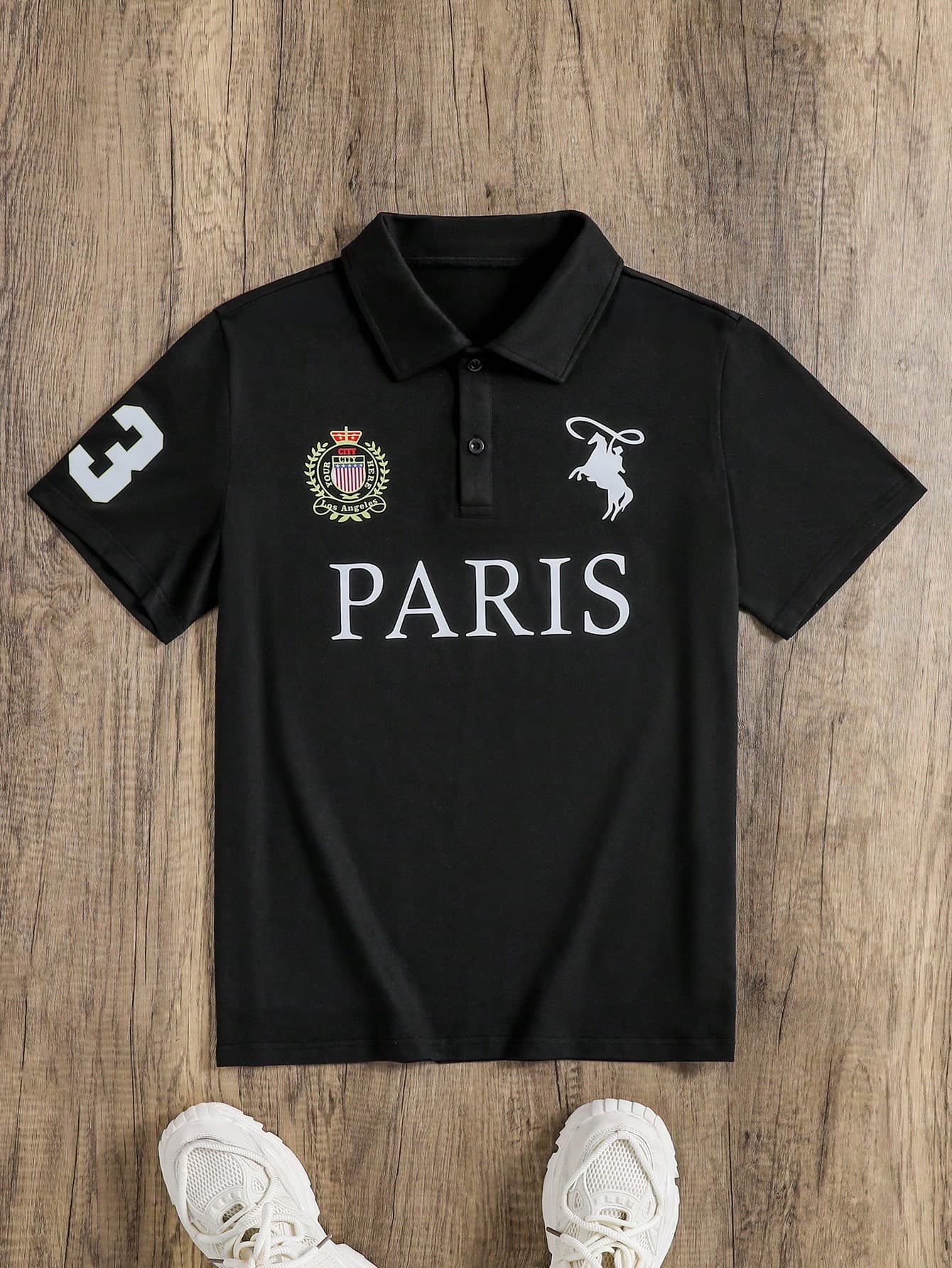 Teenager Boys Casual American College Style Letter Print Stylish Polo Shirt