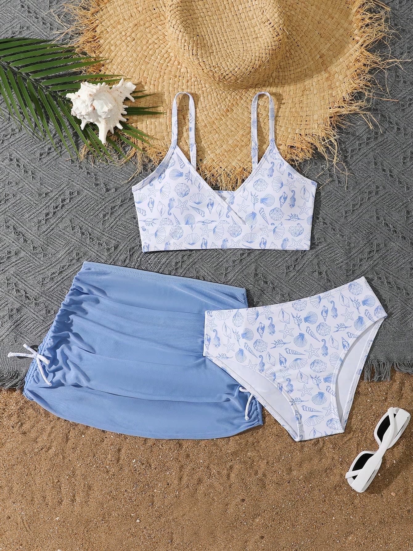 SHEIN 3pcs/Set Tween Girl Printed Tankini Swimwear Summer Holiday Summer White Swim Bohemian Summer Holiday Cute