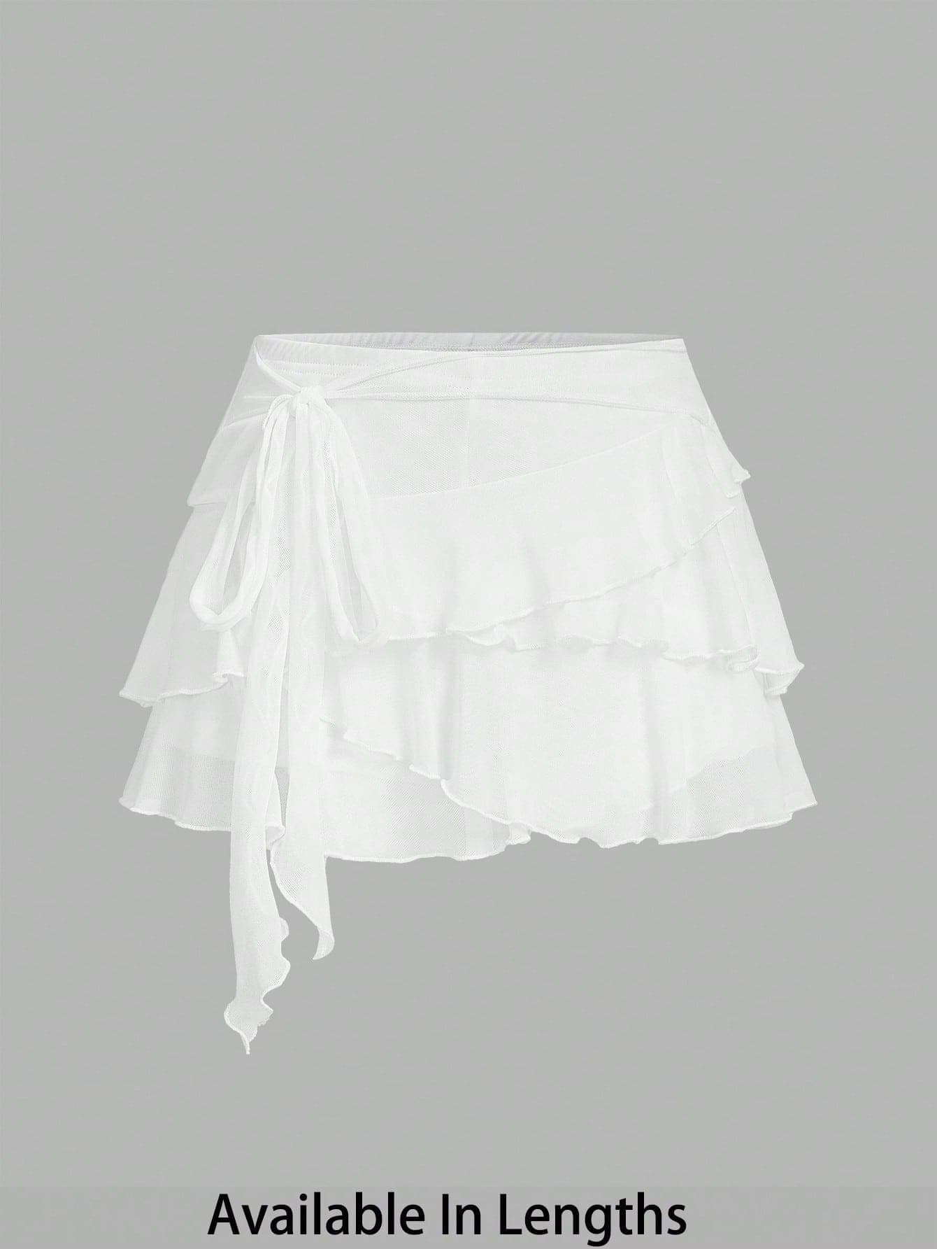 SHEIN PETITE CURVE Plus Size Women's Multi-Layer Ruffle Trim Low Rise Y2K White Skirt Casual Summer Holiday Fall