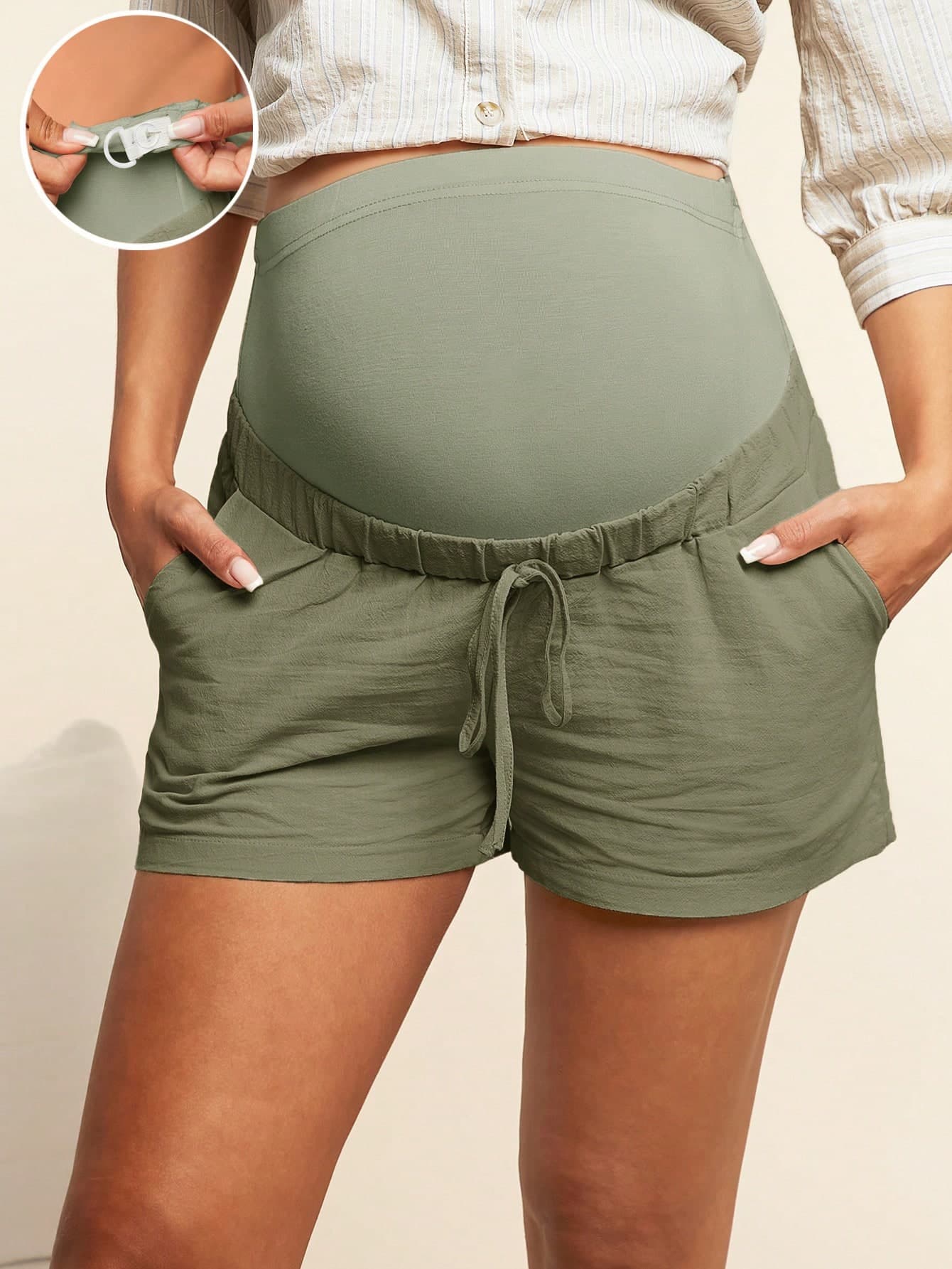 SHEIN Maternity Casual High Waisted Green Shorts