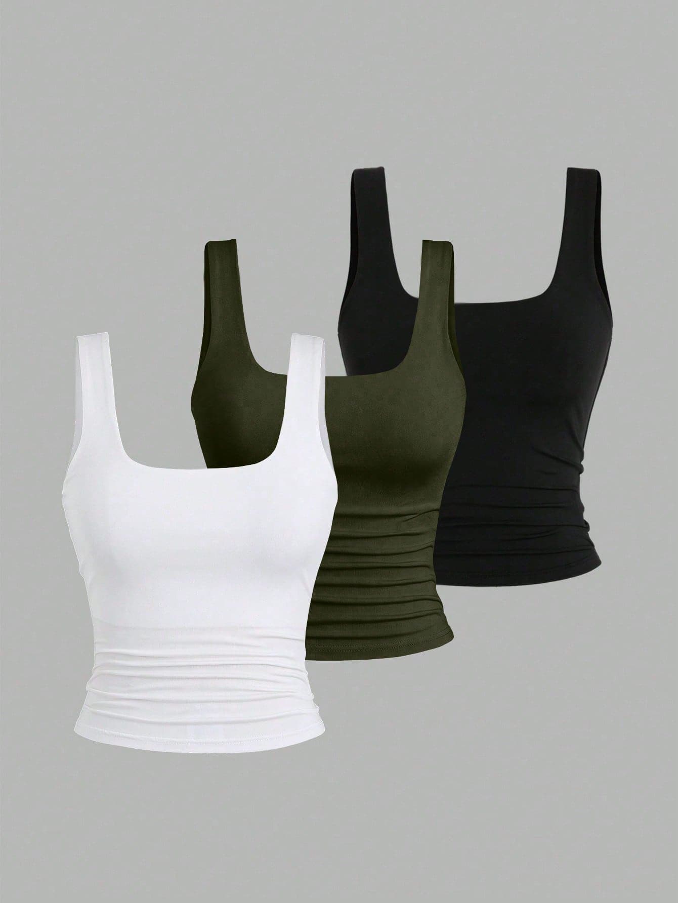 Sweetra Women's Casual Versatile Solid Color Camisole Green Capri