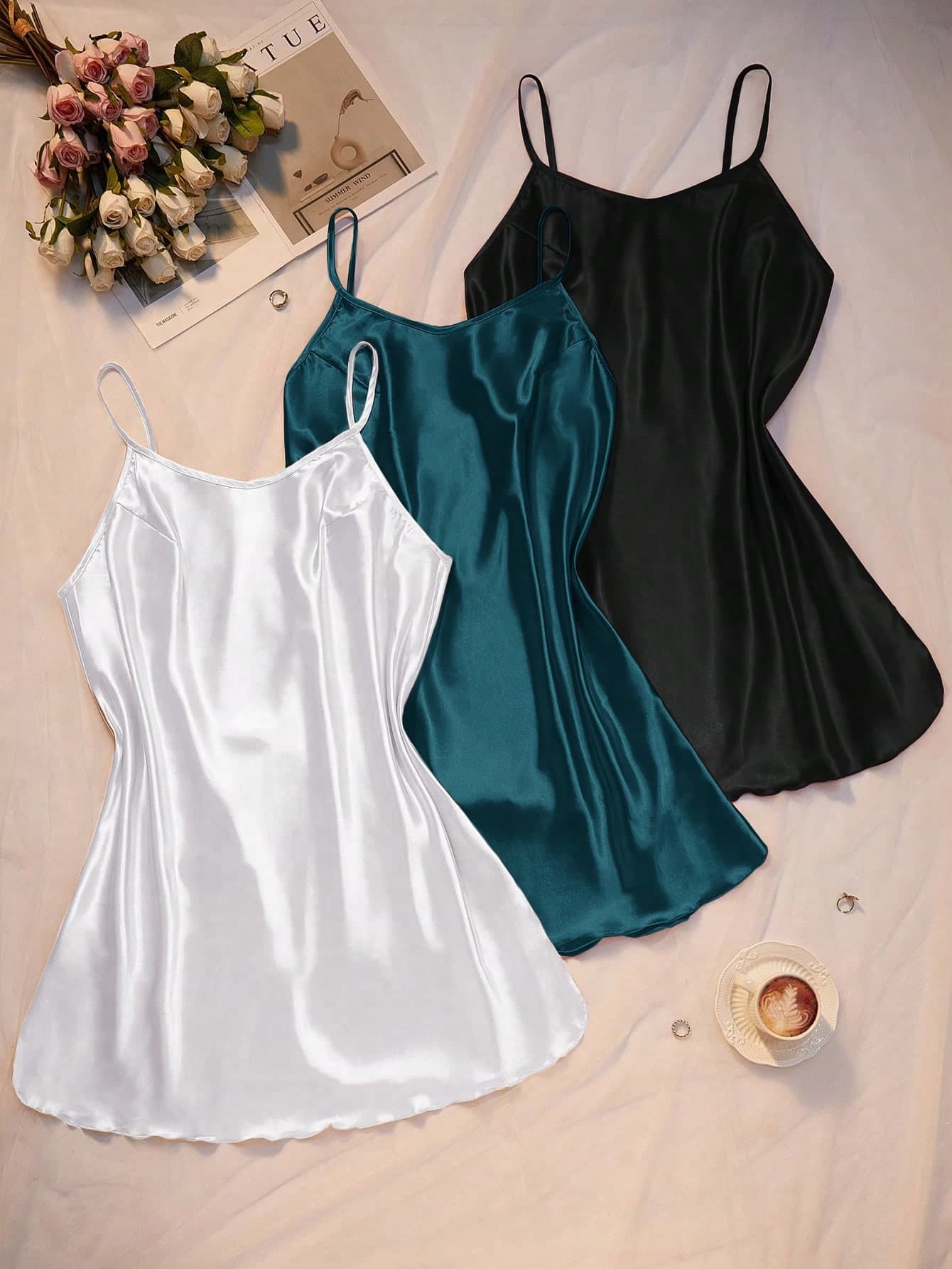 MuseNap CURVE 3pcs Set Plus Size Faux Silk Side Slit Dress Combination