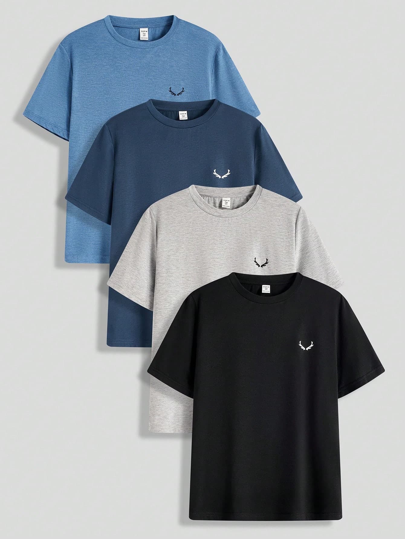 SHEIN 4pcs/Set Teen Boy Casual Solid Color Round Neck Loose Knit Short Sleeve T-Shirt, Multi-Color, School, Campus, College