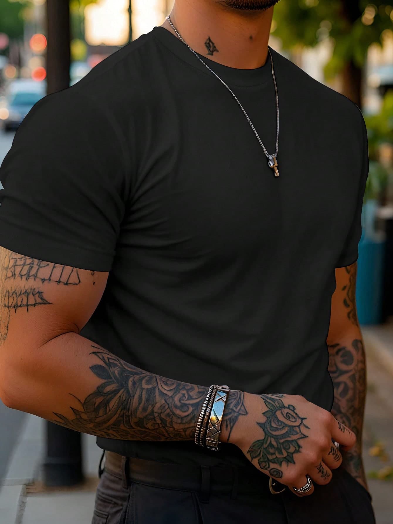 INAWLY Men's Solid Color Round Neck Short Sleeve T-Shirt, Simple And Fashionable