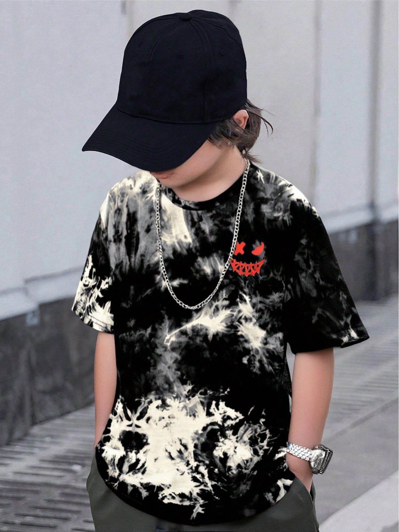 SHEIN Tween Boy Tie-Dye Graphic Casual Knit T-Shirt
