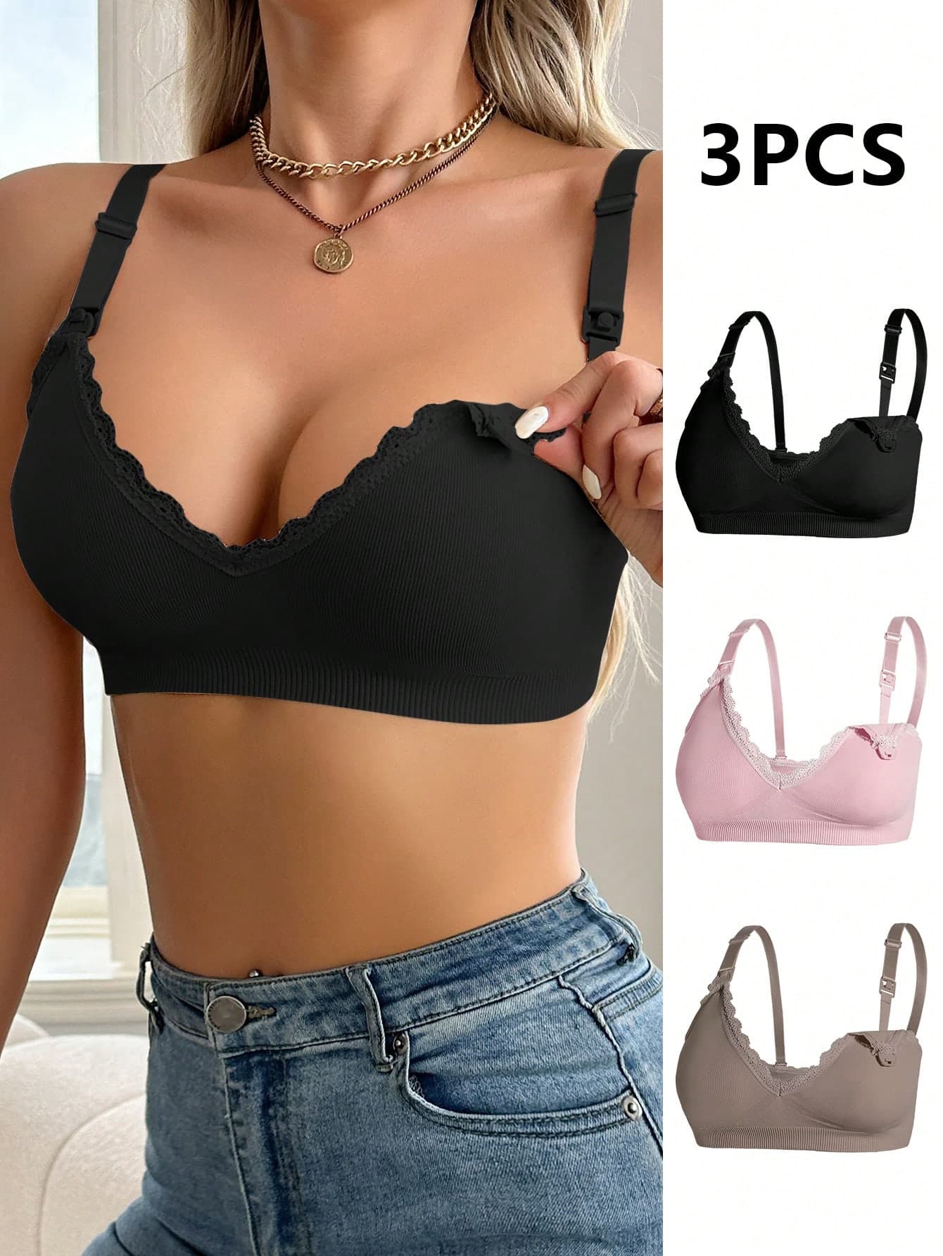 Moonlight&Mama 3pcs Seamless Maternity Underwear Set, Spaghetti Strap, Fashion & Suitable For Summer