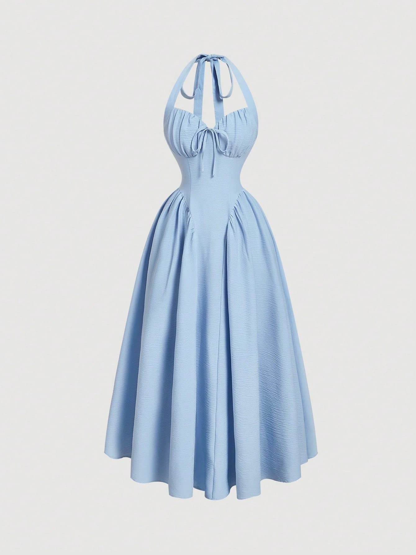 SHEIN MOD Women's Halter Neck Ruched Bow Swing Dress,Elegant Light Blue Summer Party Outfits, Masquerade Ball Princess Dress For New Year's Eve,Sun Dress