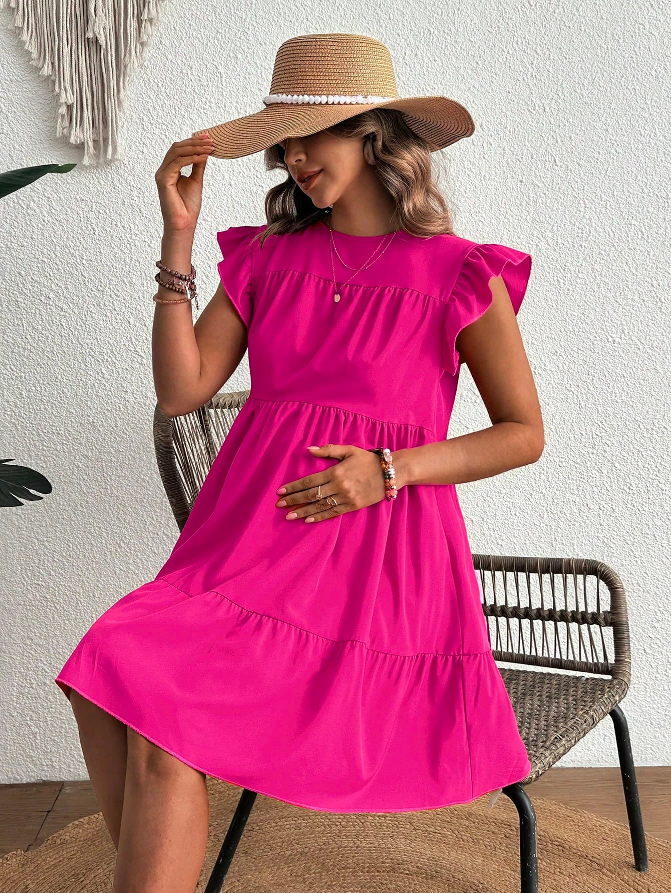 SHEIN Maternity Casual Solid Color Ruffle Hem Dress
