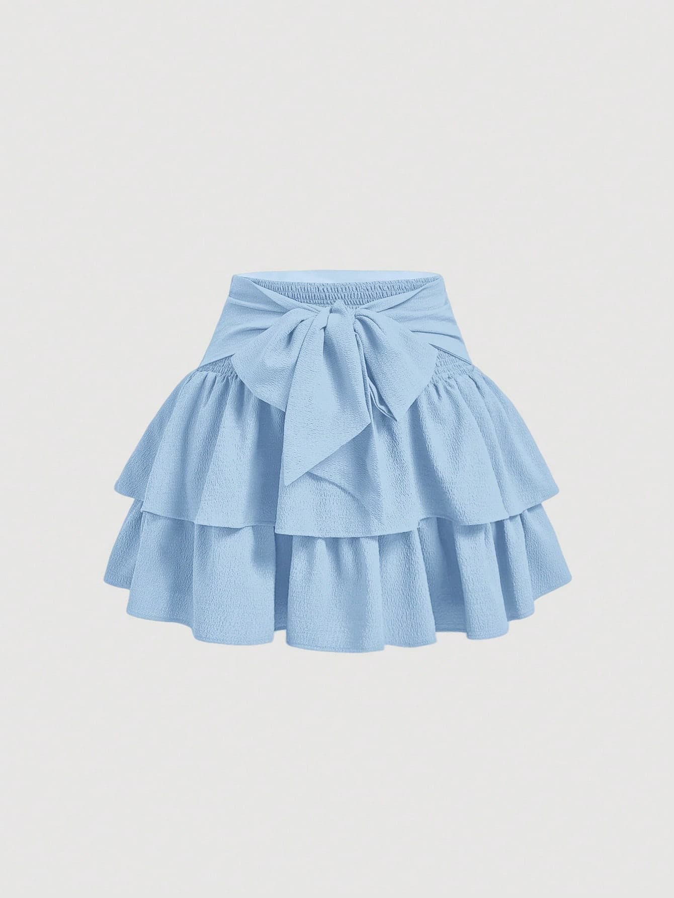 SHEIN MOD Plus Size Women's Light Blue Tie Bow Layered Ruffle Hem Skirt, Summer Fall