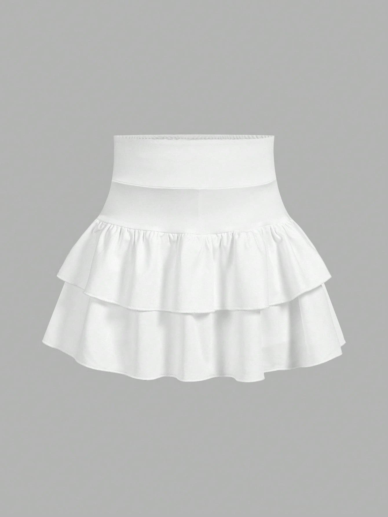 SHEIN Girlism Tween Girls Solid Knit Cute Ruffle Layered Built-In Shorts Mini Skirt, Y2K Fashion, Back To School