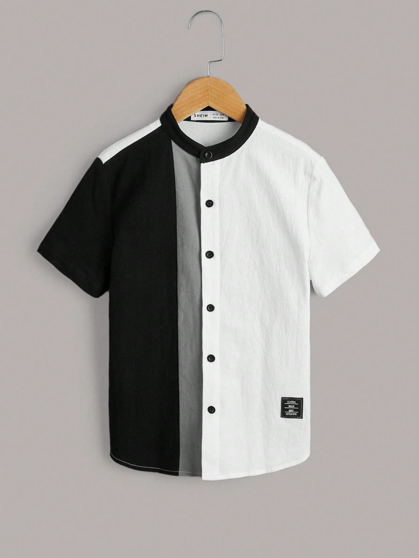 SHEIN Tween Boy Patched Detail Colorblock Shirt