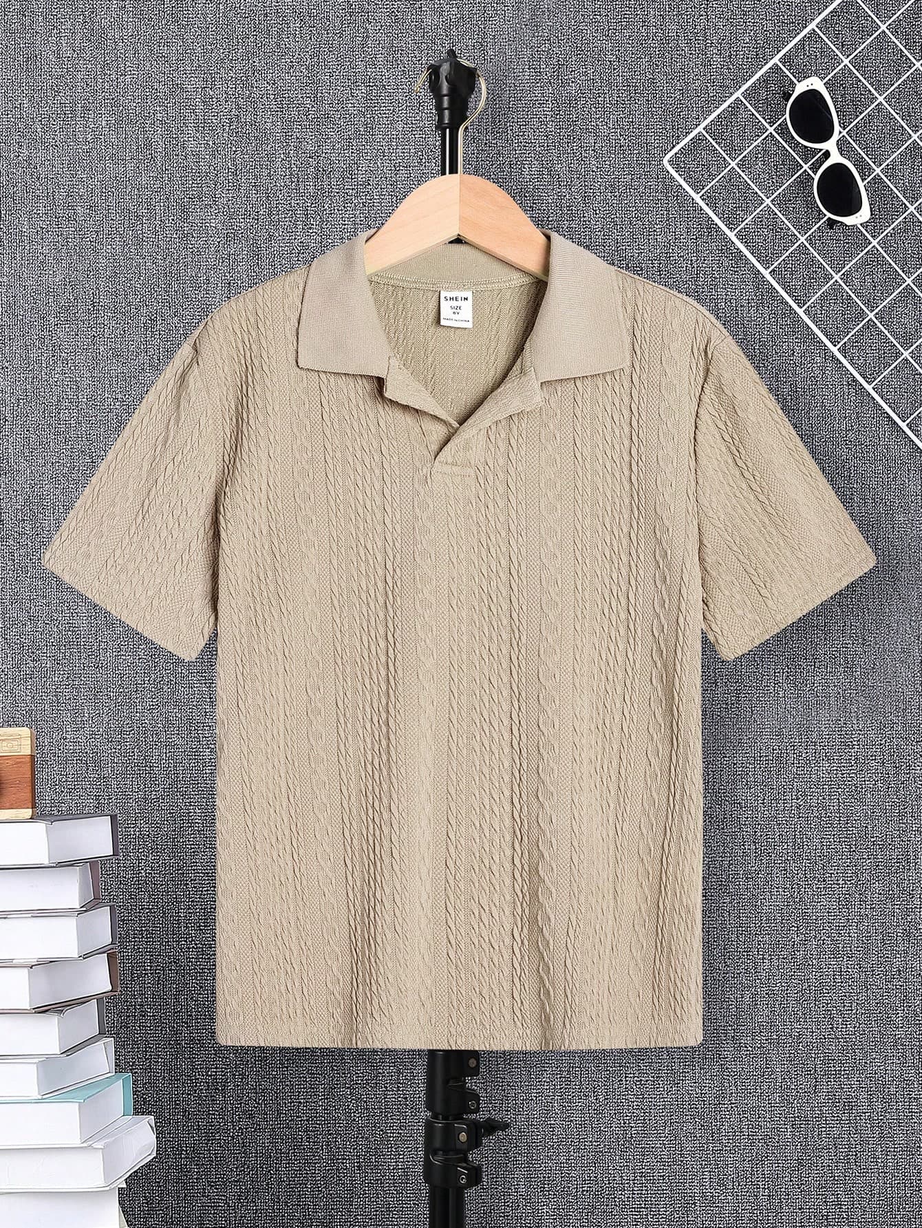 SHEIN Tween Boys' Solid Color Textured Collar Polo Shirt