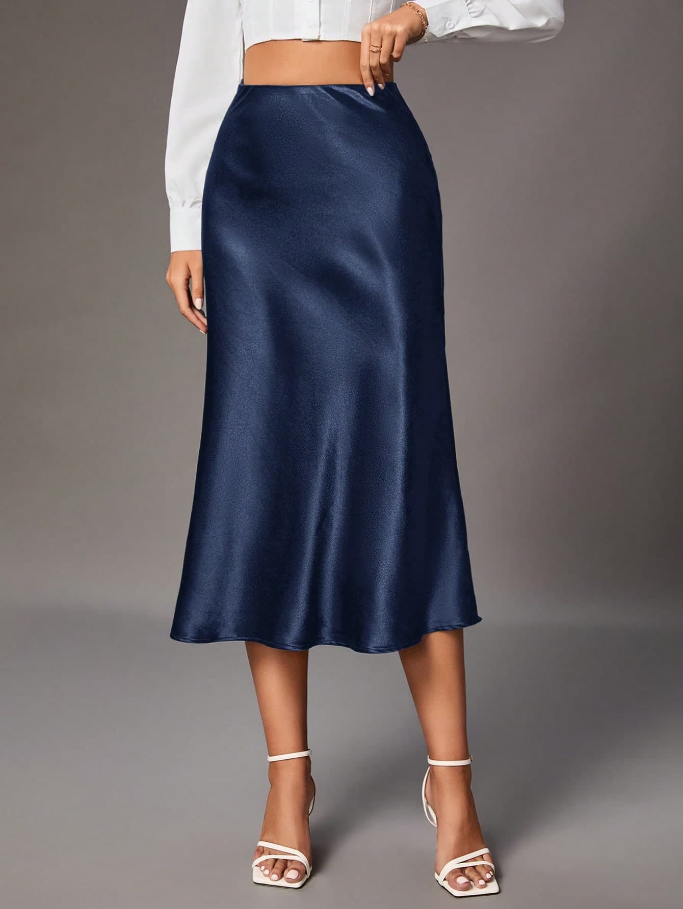 SHEIN Tall Women's Solid Color High Waist Elegant Commute Mermaid Hem Skirt Office Skirts For Women, Tall Women