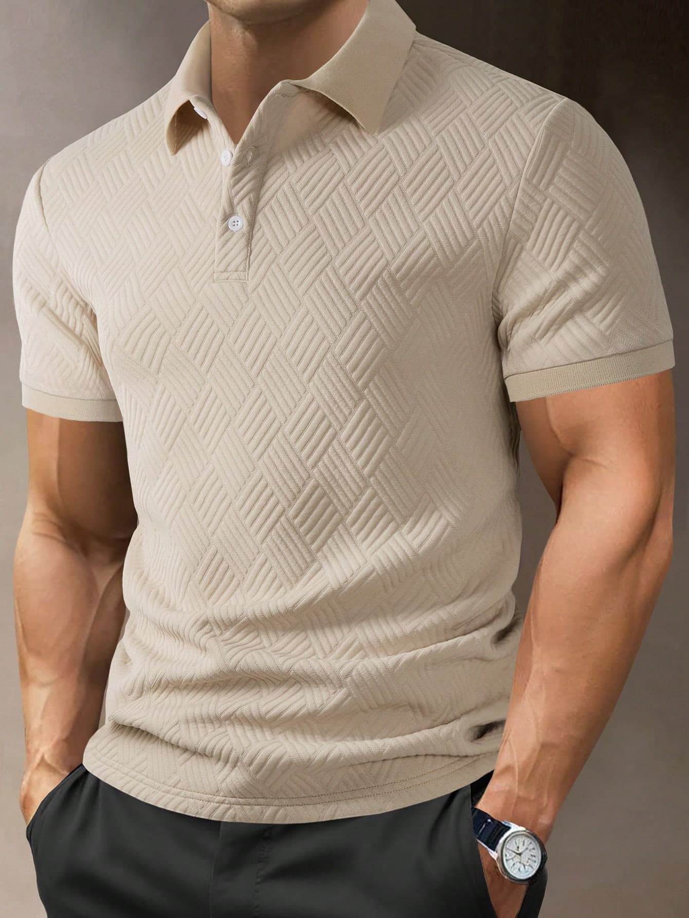 Calvornis Men's Plain Color Textured Polo Shirt, Casual & Fashionable For Everyday Wear, Formal, Ceremony