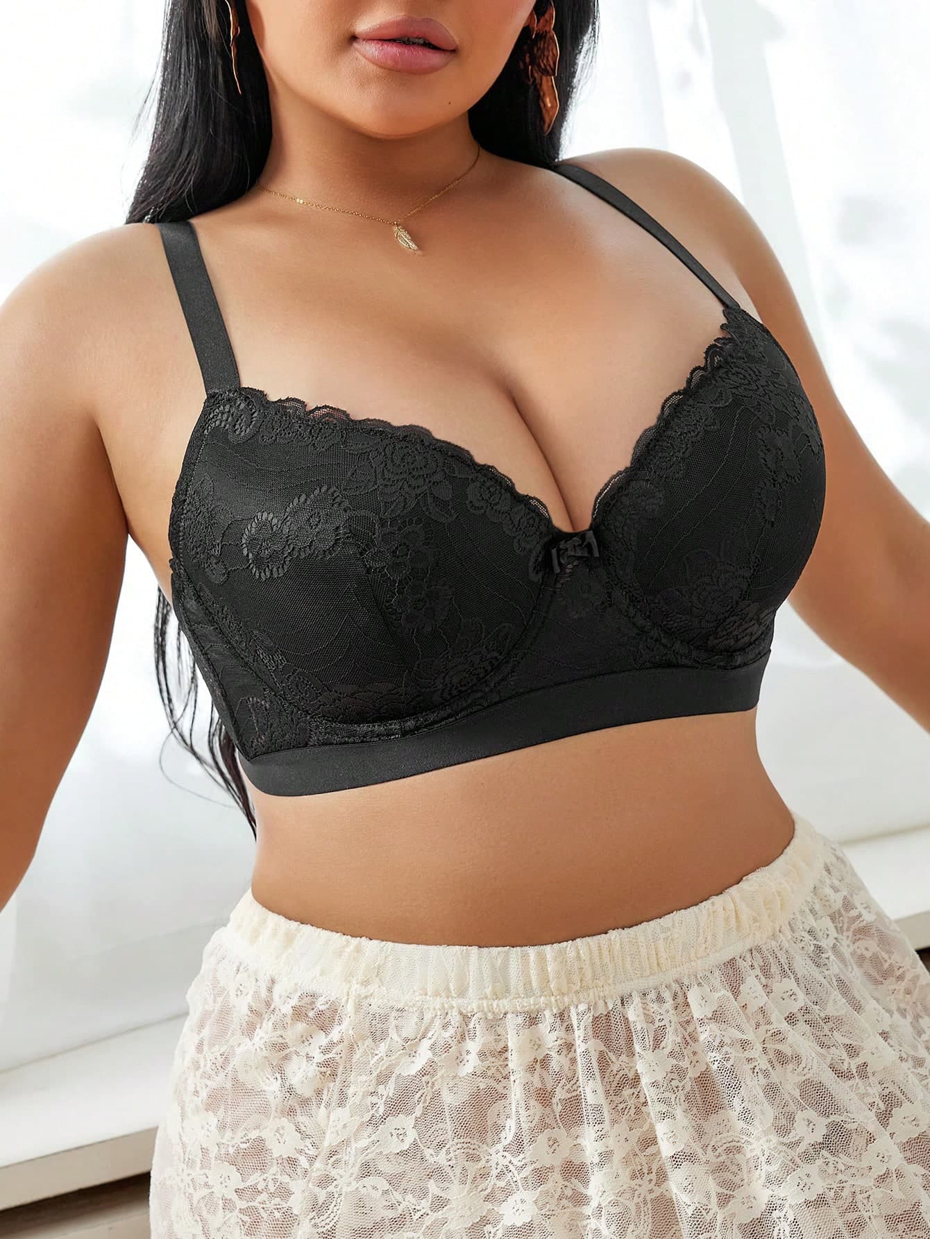 1pc Plus Size Sexy Lace Comfortable Wireless Supportive Lift & Shaping Seamless Bra