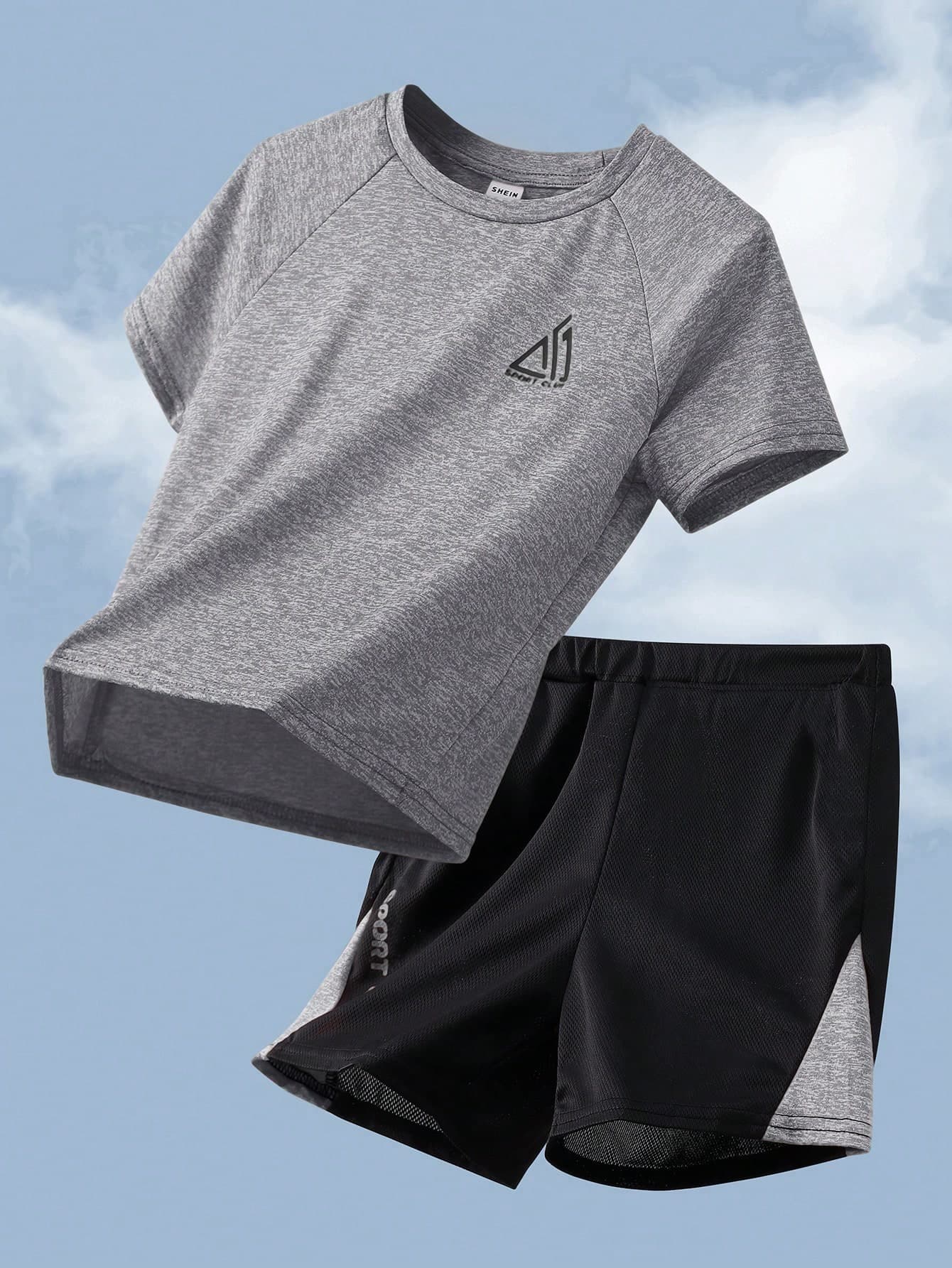 SHEIN 2pcs Tween Boys'' Color Block Print T-Shirt And Shorts Sports Outfit Set