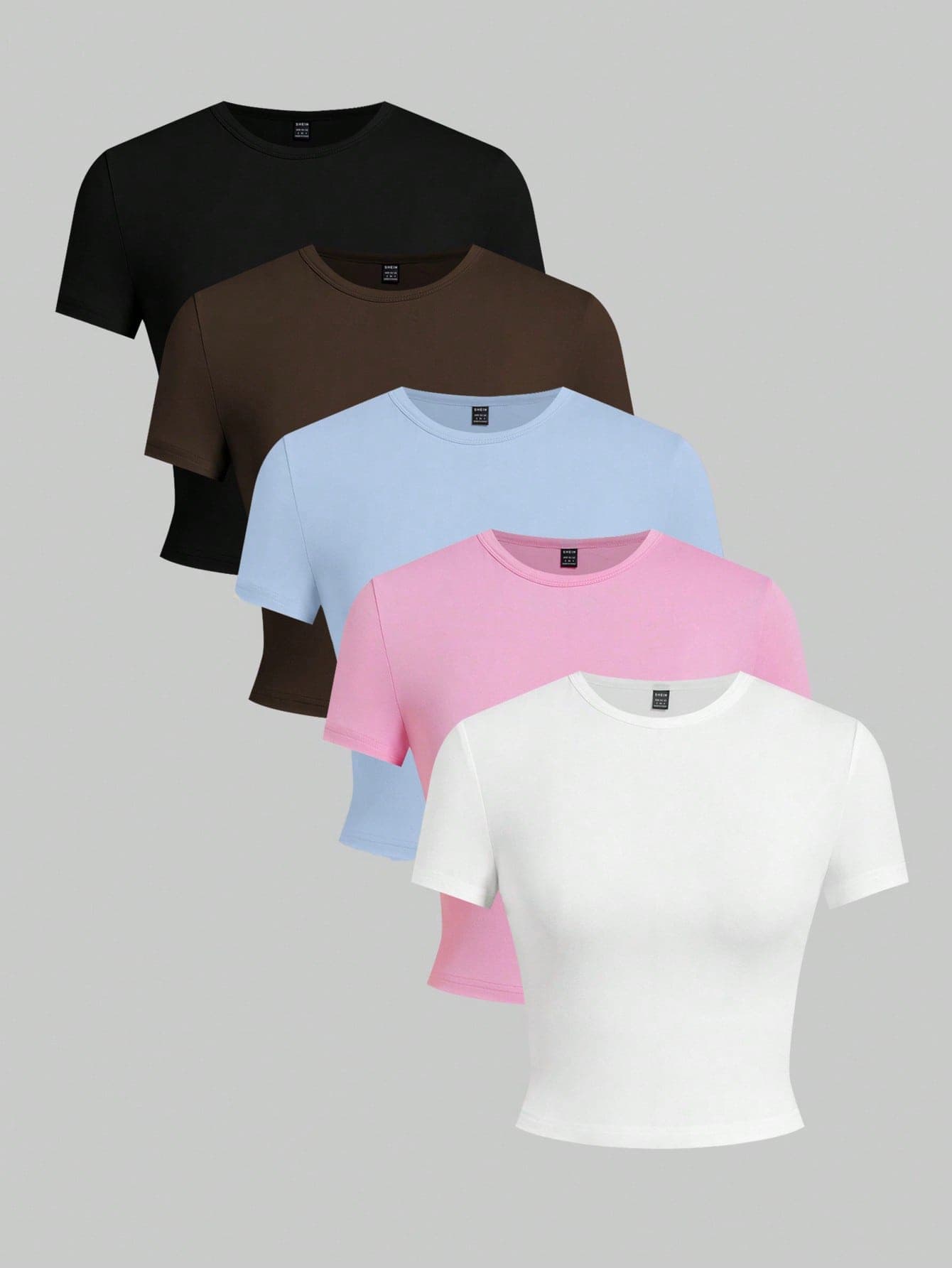 SHEIN EZwear 5pcs/Set Solid Color Basic Slim Fit Short Sleeve T-Shirts