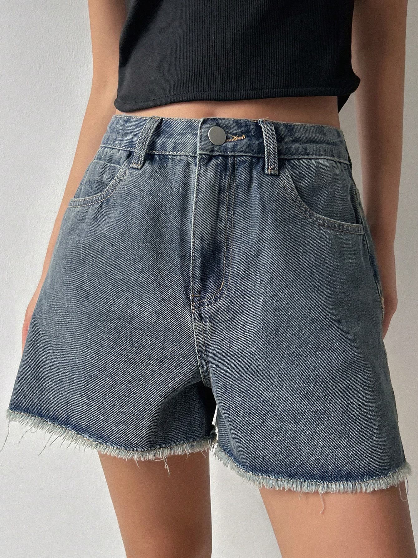 DAZY Summer Casual Frayed Wide Leg Denim Shorts Jorts