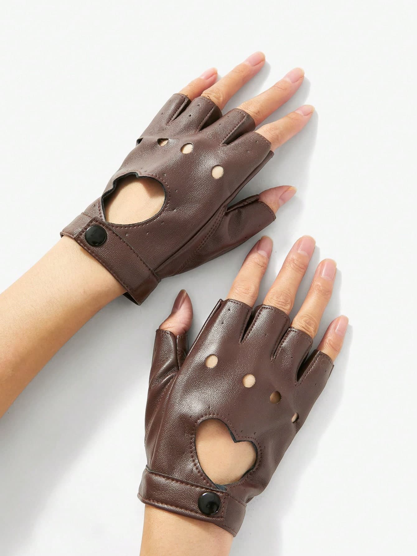 SHEIN ICON 1 Pair Women's Cute Y2K Heart-Shaped Fingerless Gloves, Suitable For Night Club, Casual Wear, Concerts/Festivals