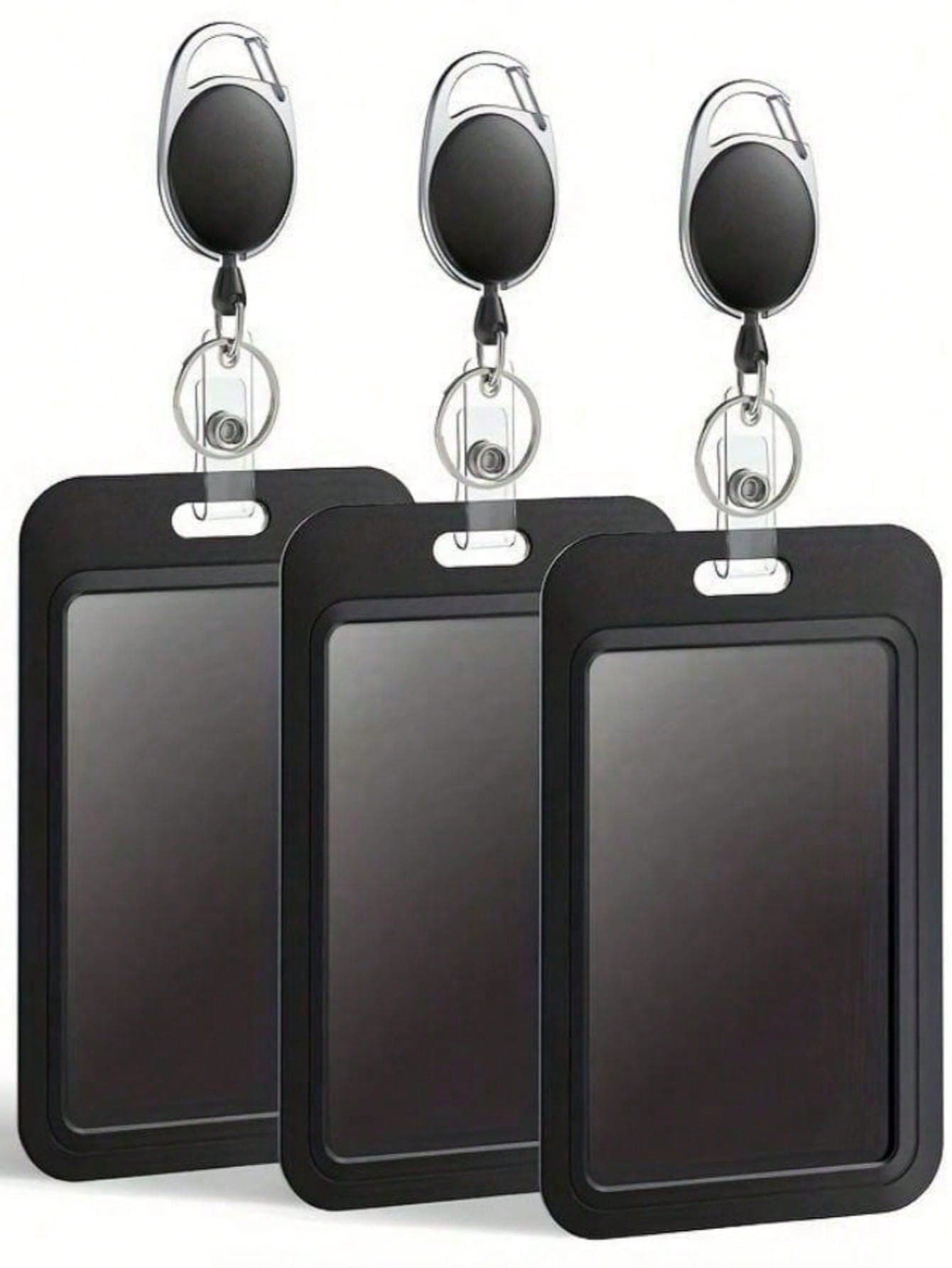 1pc Hard Black Vertical Plastic Card Holder With Retractable Badge Reel Clip For Office/School Id, Credit Card, Key Card, Driver License And Access Pass Protection Back To School