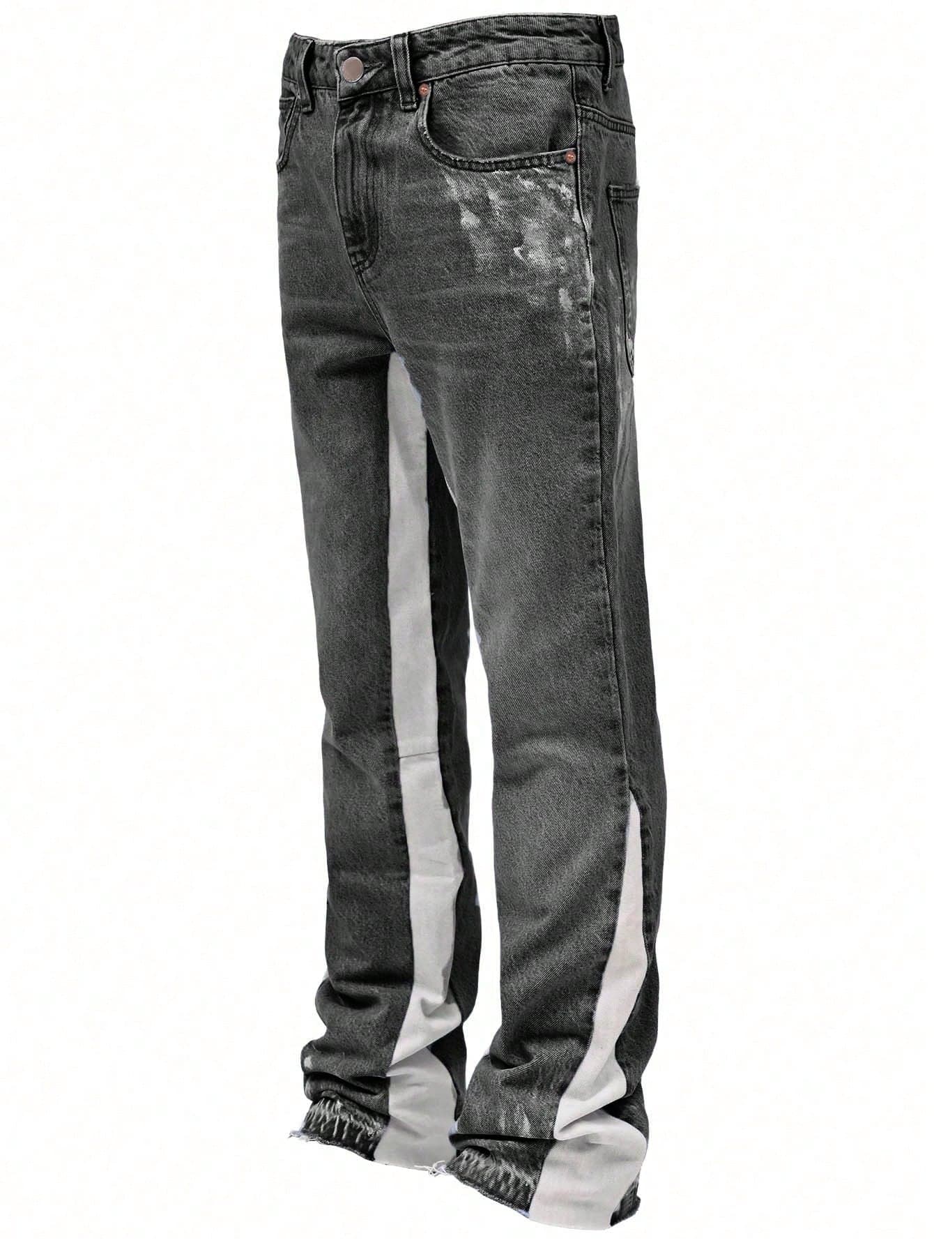 ROMWE MEN Street Life Teen Boys' Contrast Color Frayed Hem Jeans