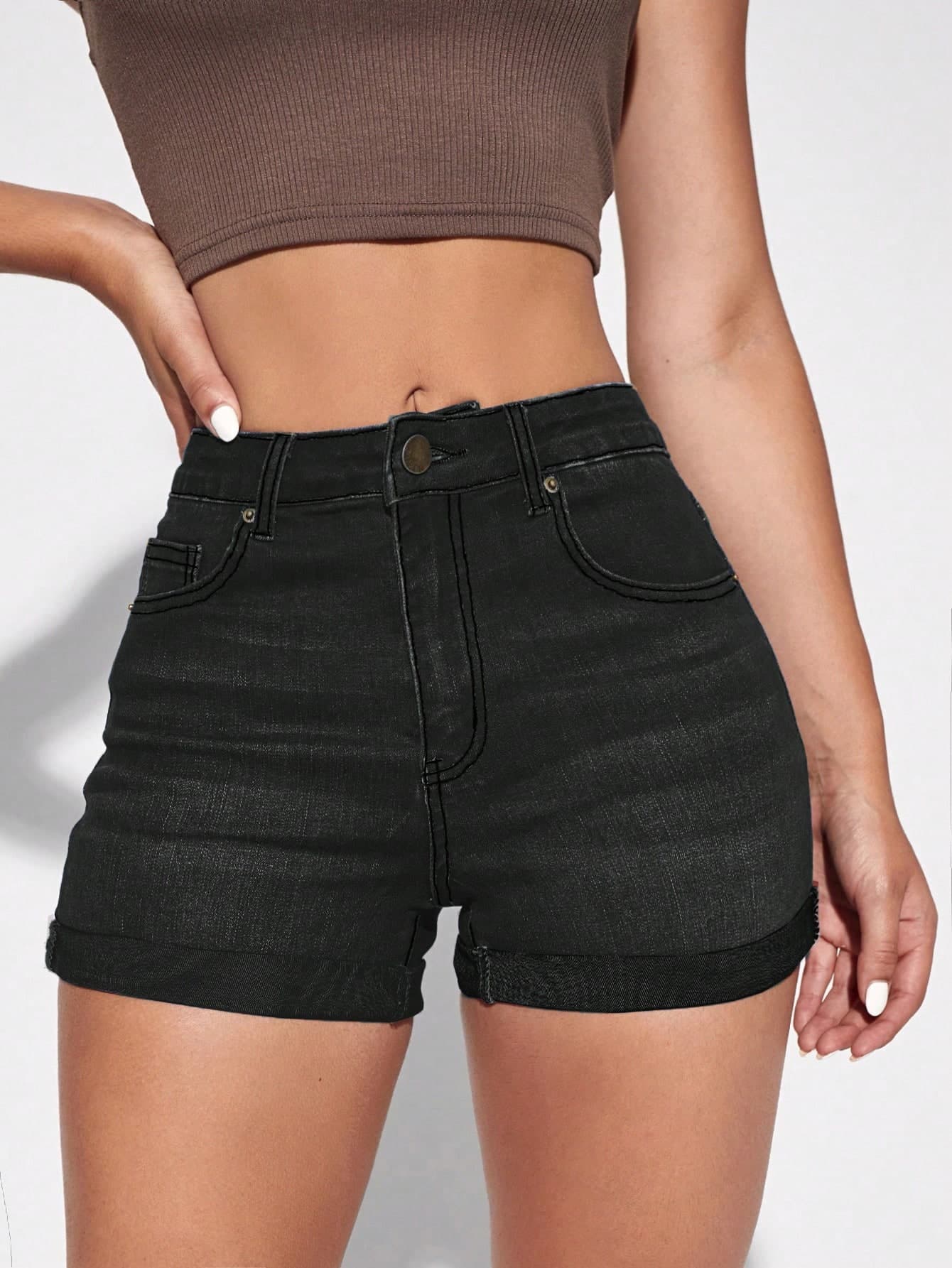 SHEIN Essnce Women's Pocketed Casual Versatile Denim Shorts