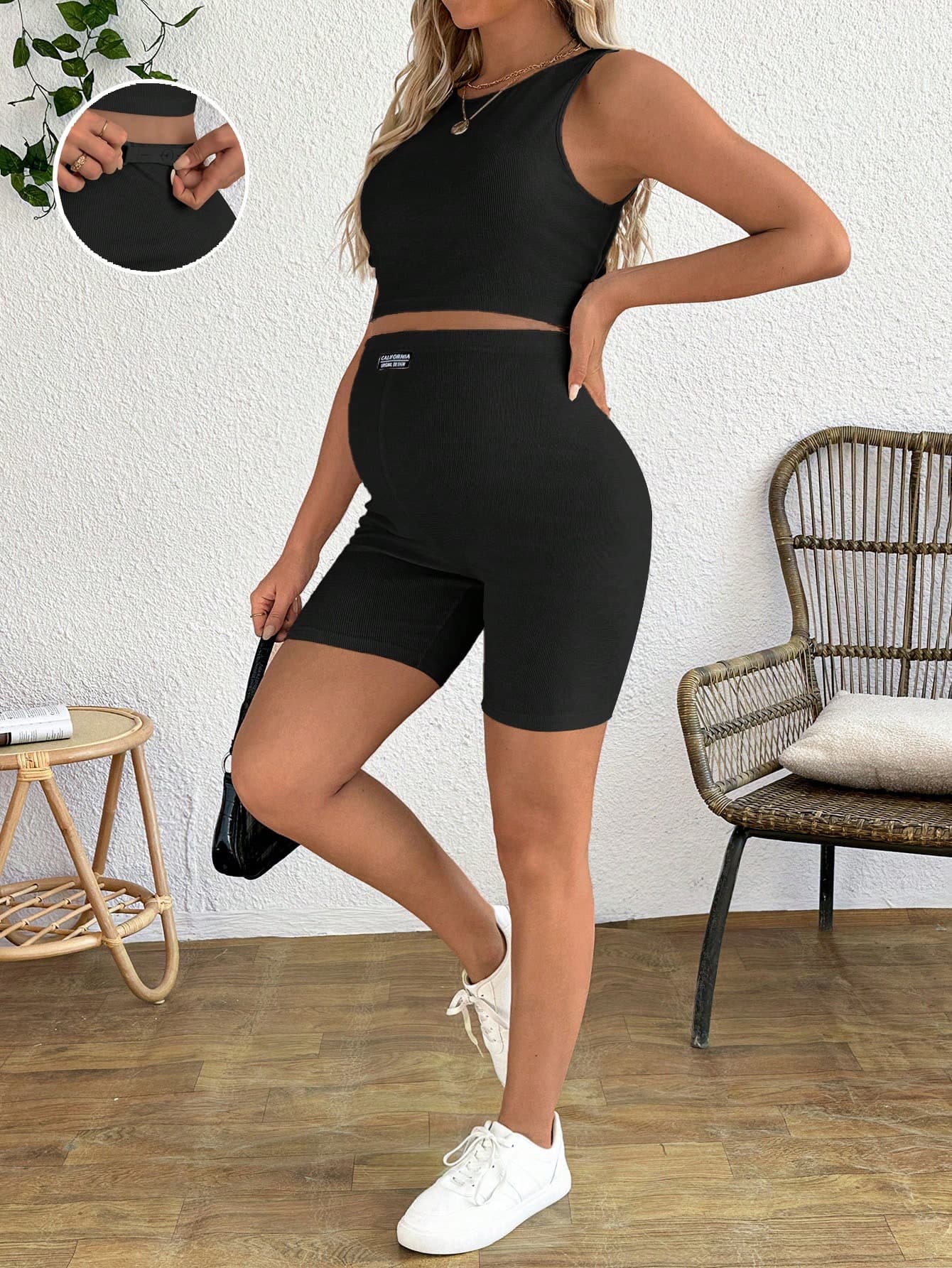 SHEIN 2pcs/Set Maternity Sports & Casual Racerback Top And Letter Print Shorts Set World Cup