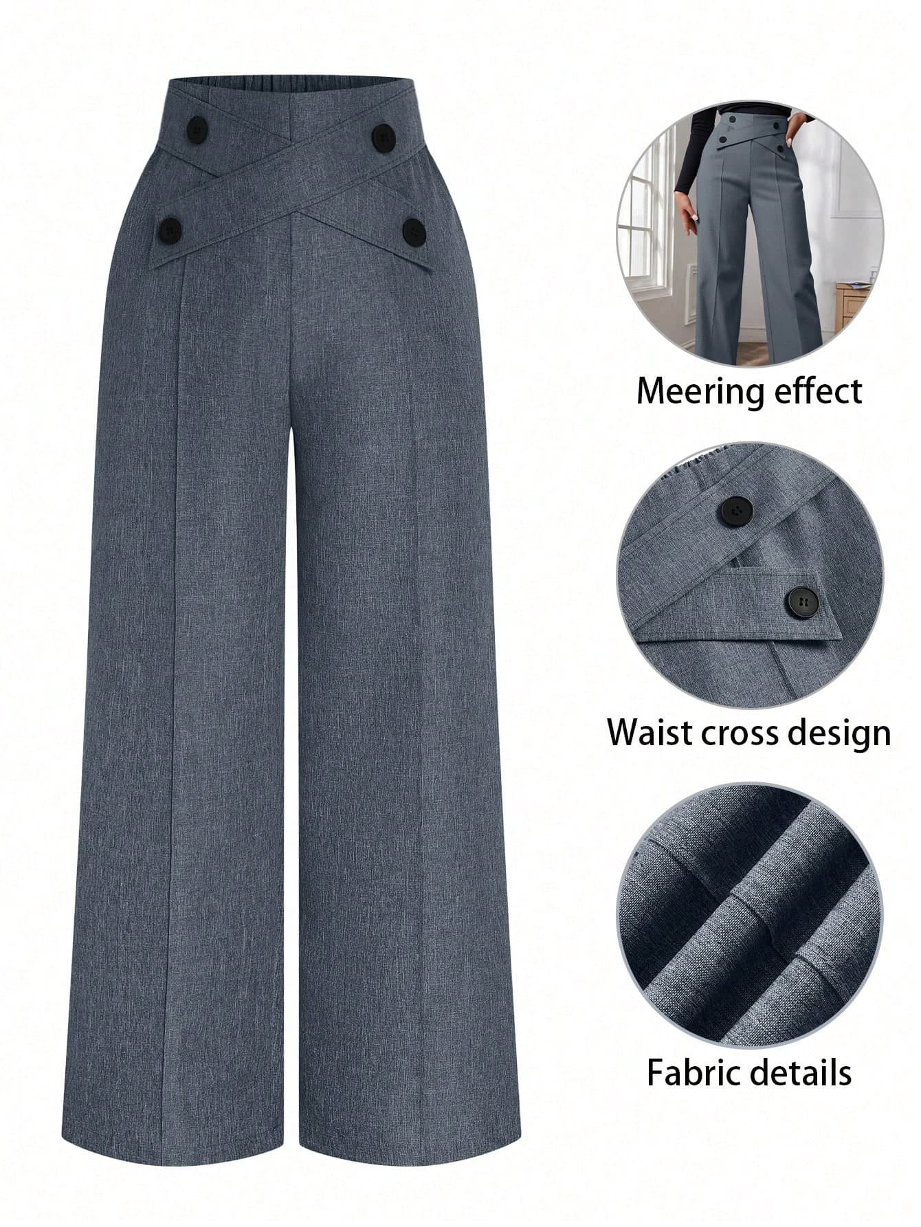 Calvaya Plus Size Women Button Waist Criss-Cross Design Straight Leg Casual Pants Fall Cloth For Women