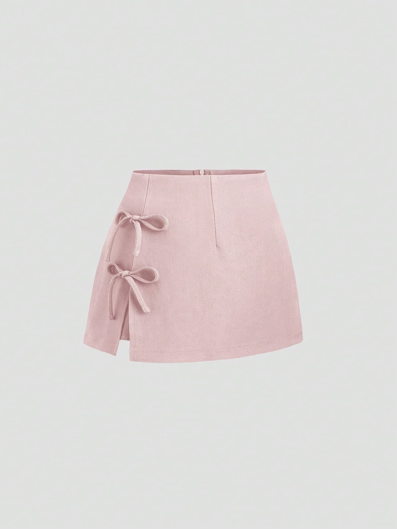 Sweetra A-Line Linen Bowknot Waist Mini Skirt, Sexy Slit Design For Women, Spring/Summer