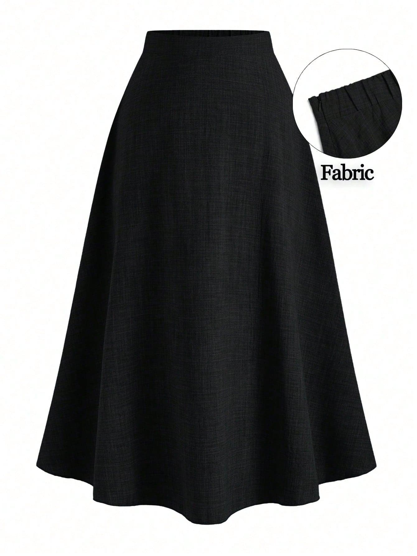 SHEIN Clasi Plus Size Women A-Line Gray Linen Mid-Length Casual Skirt, Spring Fall